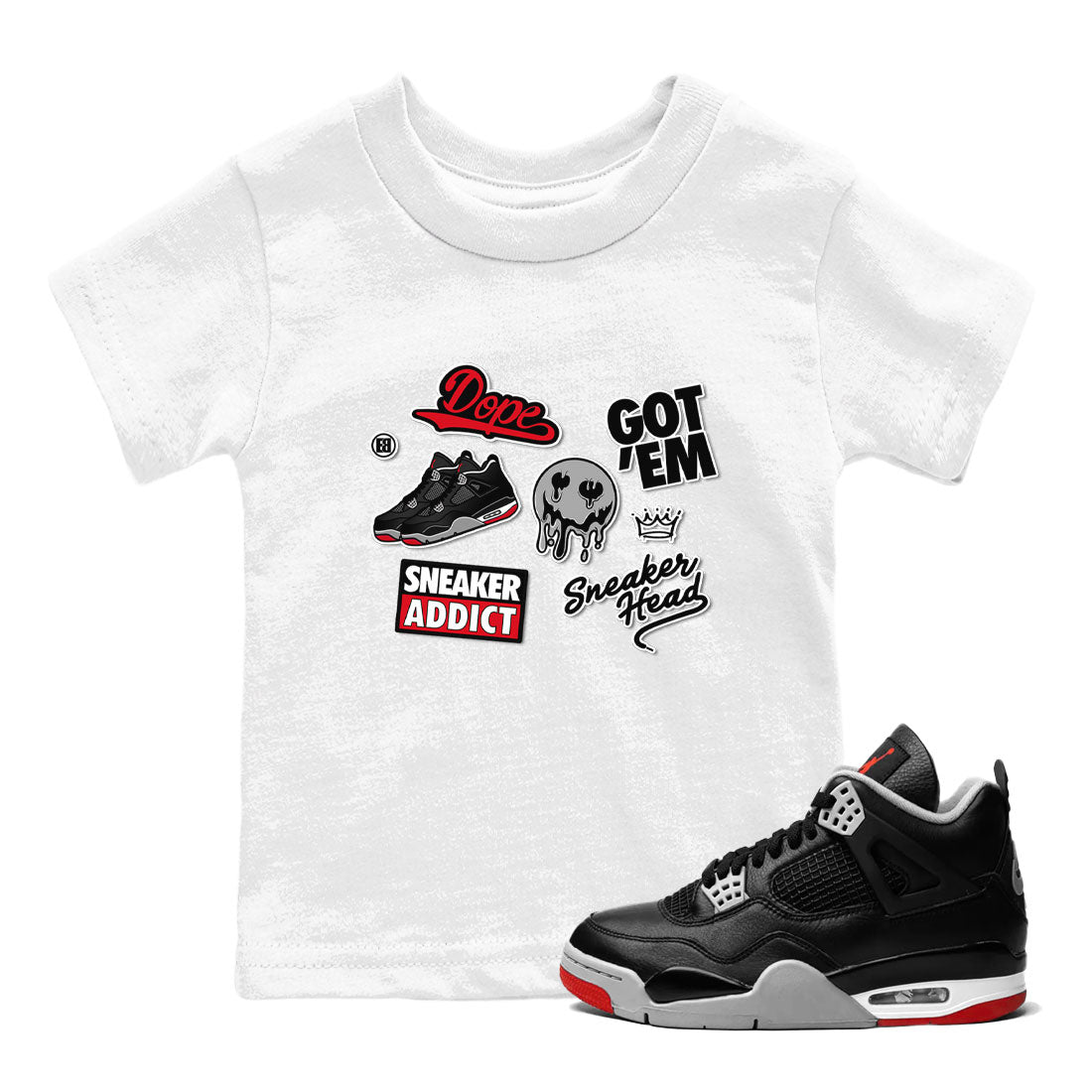 AJ4 Retro Bred Reimagined shirt to match jordans Sneakerhead Sticker sneaker tees Air Jordan 4 Retro Bred Reimagined Drip Gear Zone baby toddler White 1 cotton Shirt