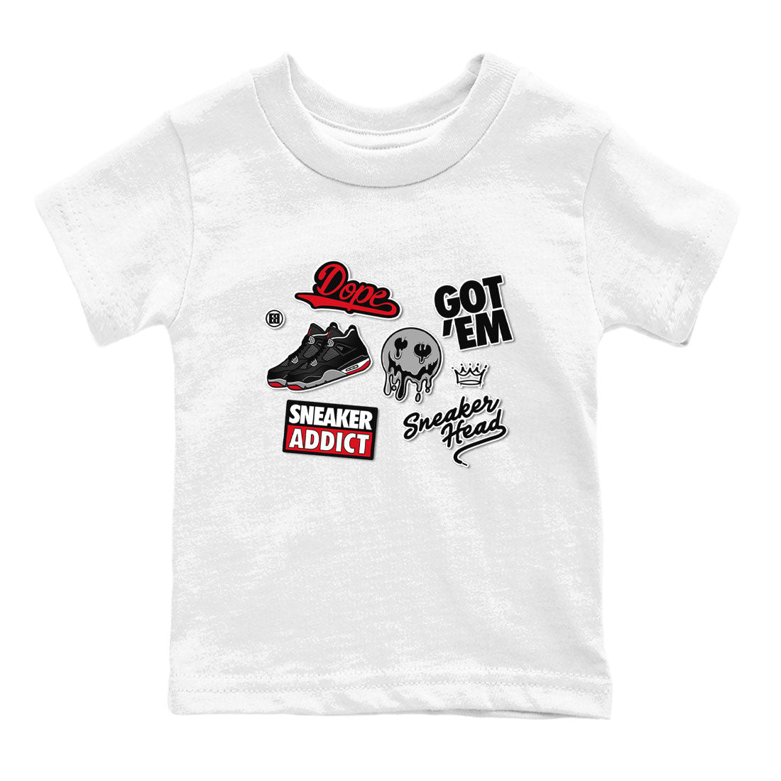 AJ4 Retro Bred Reimagined shirt to match jordans Sneakerhead Sticker sneaker tees Air Jordan 4 Retro Bred Reimagined Drip Gear Zone baby toddler White 2 cotton Shirt