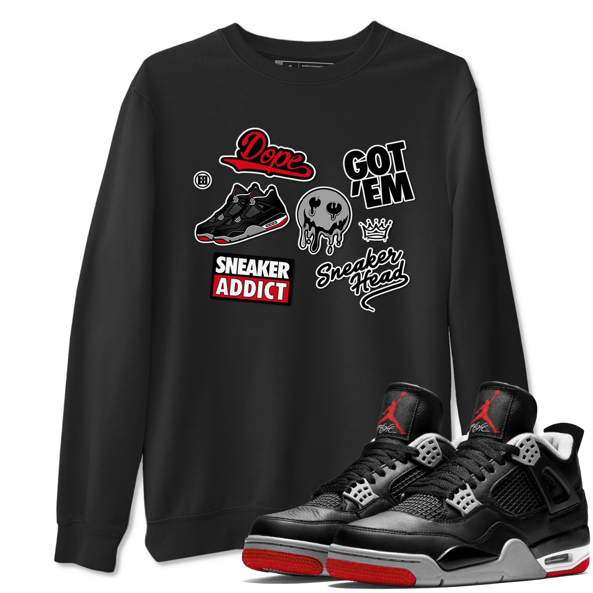 AJ4 Retro Bred Reimagined shirt to match jordans Sneakerhead Sticker sneaker tees Air Jordan 4 Retro Bred Reimagined Drip Gear Zone unisex cotton Black 1 crew neck shirt