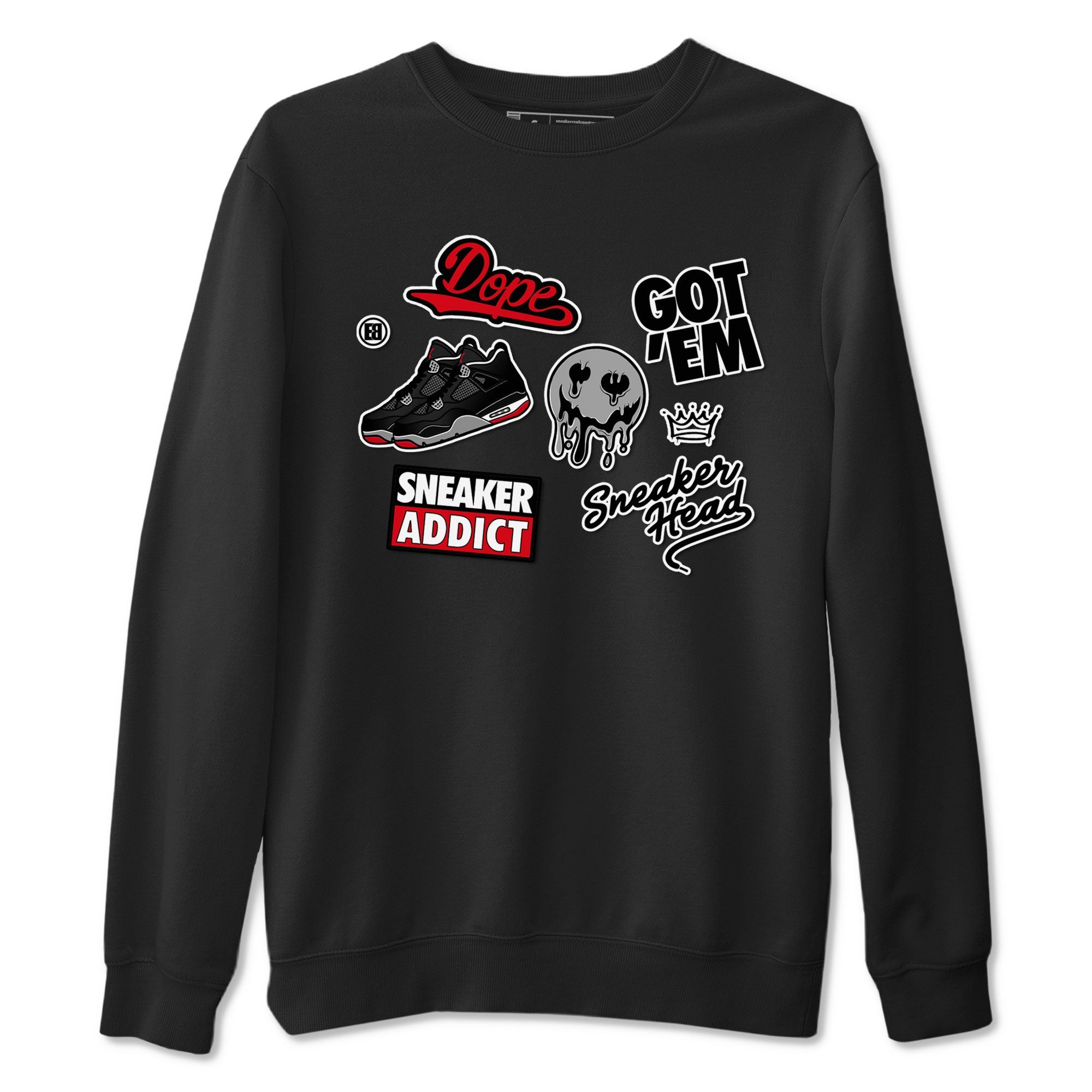 AJ4 Retro Bred Reimagined shirt to match jordans Sneakerhead Sticker sneaker tees Air Jordan 4 Retro Bred Reimagined Drip Gear Zone unisex cotton Black 2 crew neck shirt