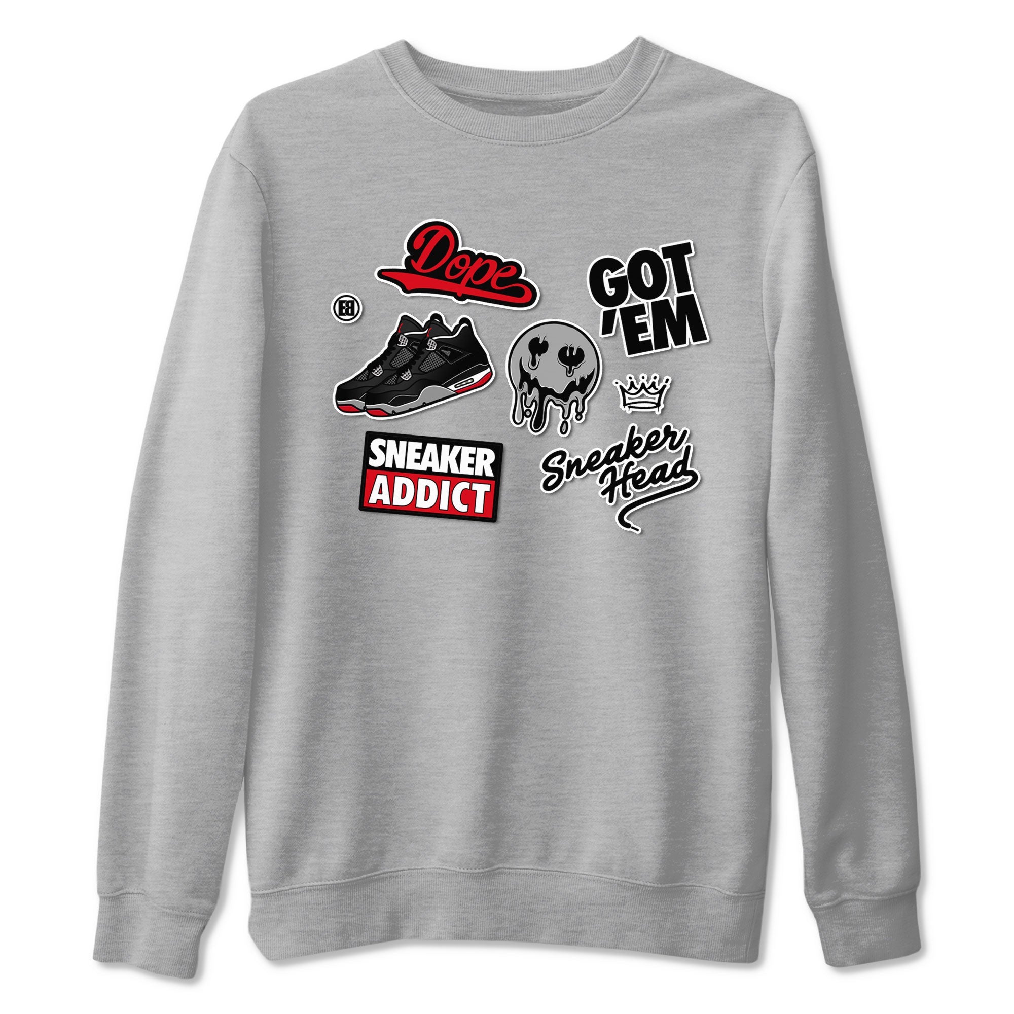 AJ4 Retro Bred Reimagined shirt to match jordans Sneakerhead Sticker sneaker tees Air Jordan 4 Retro Bred Reimagined Drip Gear Zone unisex cotton Heather Grey 2 crew neck shirt