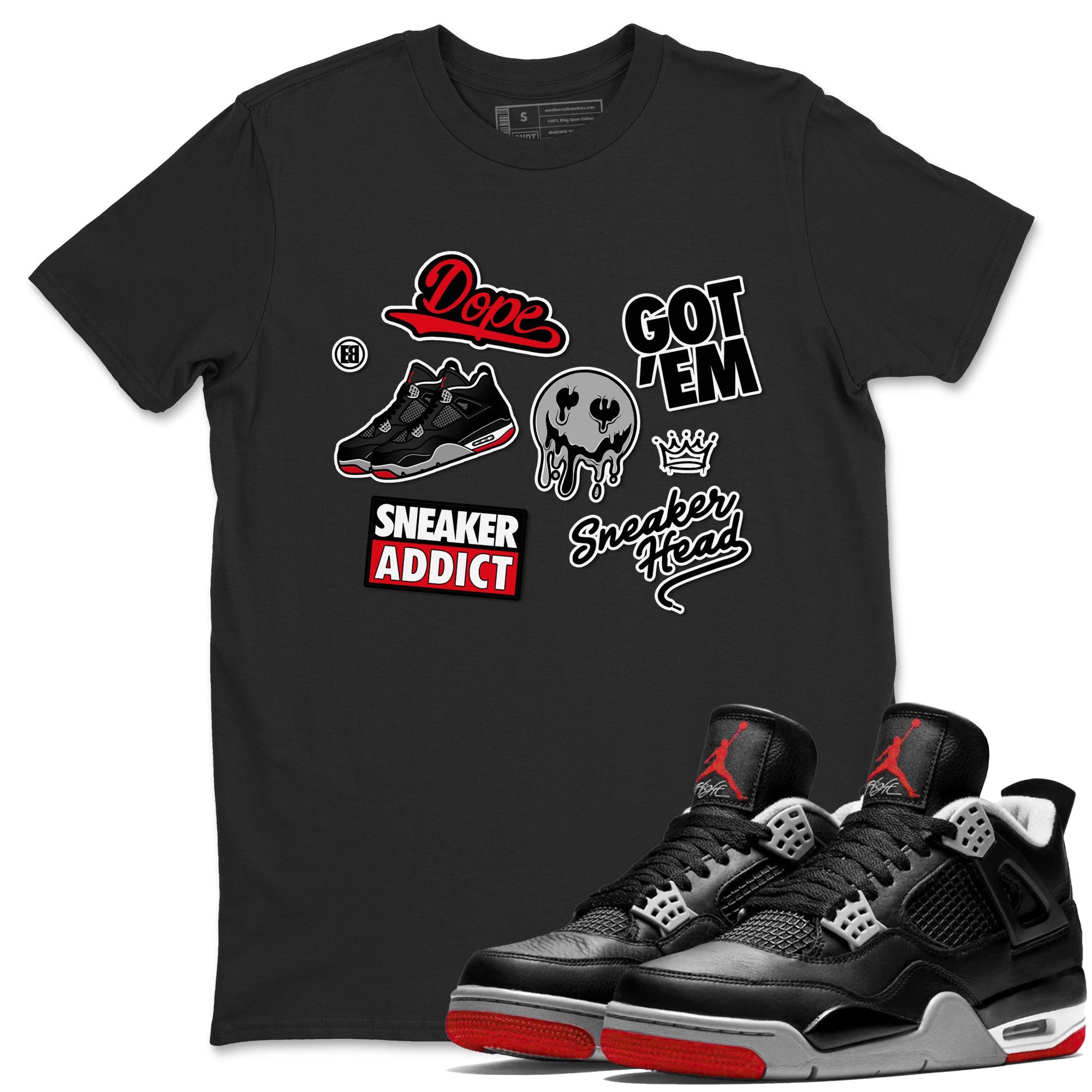 AJ4 Retro Bred Reimagined shirt to match jordans Sneakerhead Sticker sneaker tees Air Jordan 4 Retro Bred Reimagined Drip Gear Zone unisex cotton Black 1 crew neck shirt