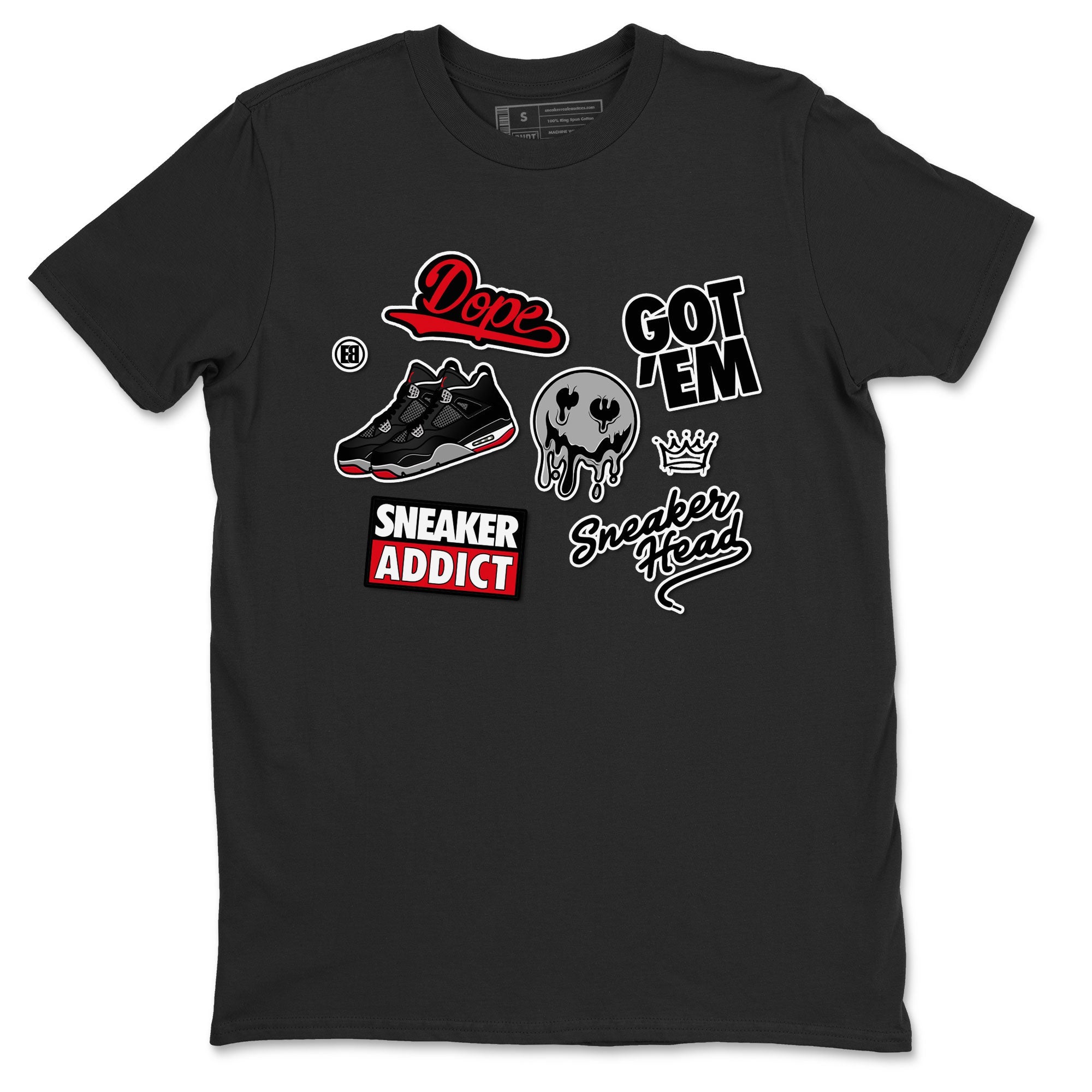 AJ4 Retro Bred Reimagined shirt to match jordans Sneakerhead Sticker sneaker tees Air Jordan 4 Retro Bred Reimagined Drip Gear Zone unisex cotton Black 2 crew neck shirt