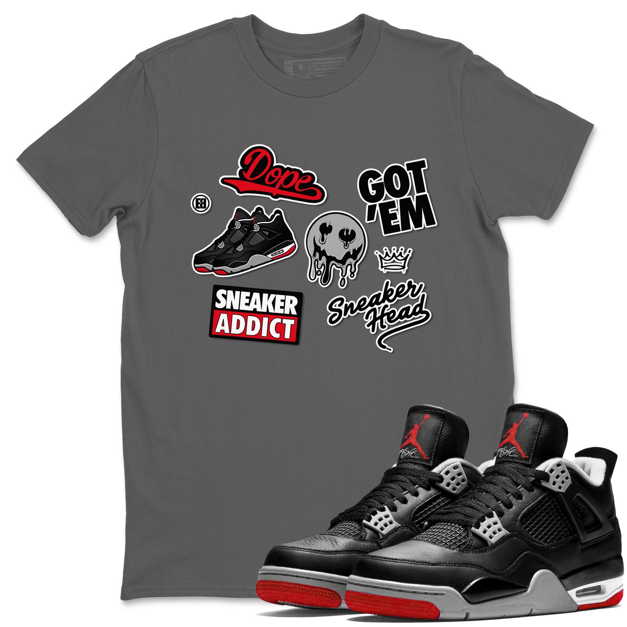AJ4 Retro Bred Reimagined shirt to match jordans Sneakerhead Sticker sneaker tees Air Jordan 4 Retro Bred Reimagined Drip Gear Zone unisex cotton Cool Grey 1 crew neck shirt