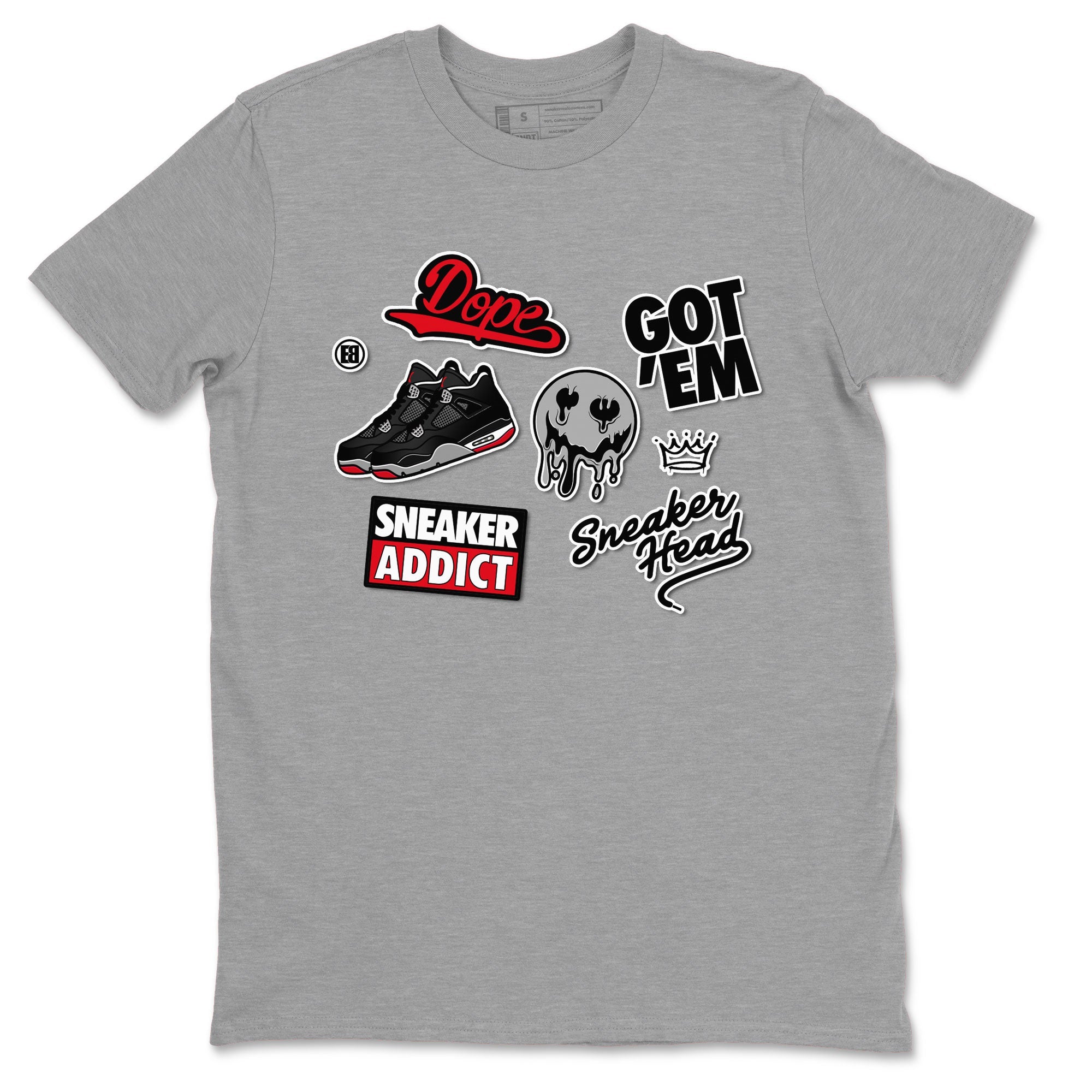 AJ4 Retro Bred Reimagined shirt to match jordans Sneakerhead Sticker sneaker tees Air Jordan 4 Retro Bred Reimagined Drip Gear Zone unisex cotton Heather Grey 2 crew neck shirt