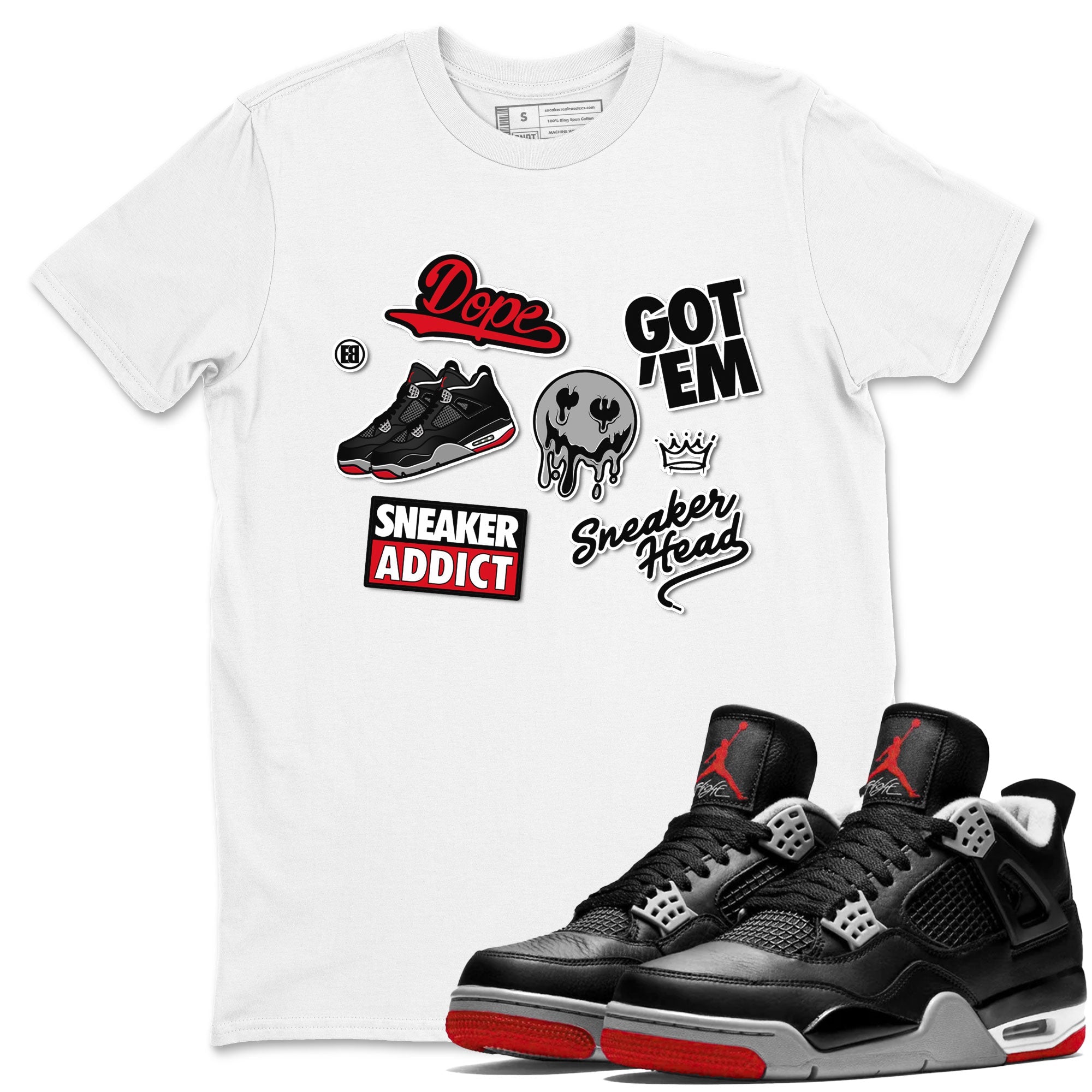 AJ4 Retro Bred Reimagined shirt to match jordans Sneakerhead Sticker sneaker tees Air Jordan 4 Retro Bred Reimagined Drip Gear Zone unisex cotton White 1 crew neck shirt