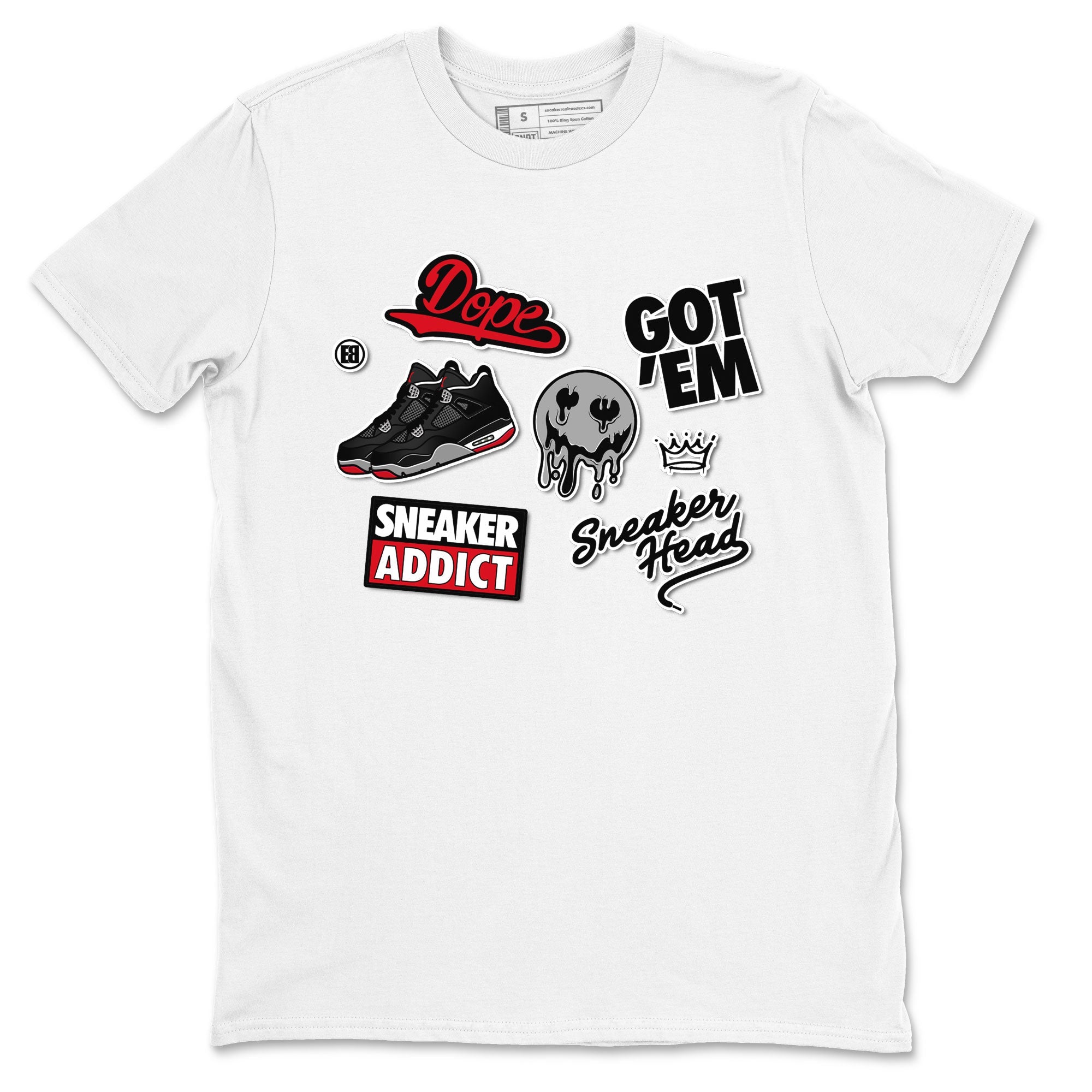 AJ4 Retro Bred Reimagined shirt to match jordans Sneakerhead Sticker sneaker tees Air Jordan 4 Retro Bred Reimagined Drip Gear Zone unisex cotton White 2 crew neck shirt