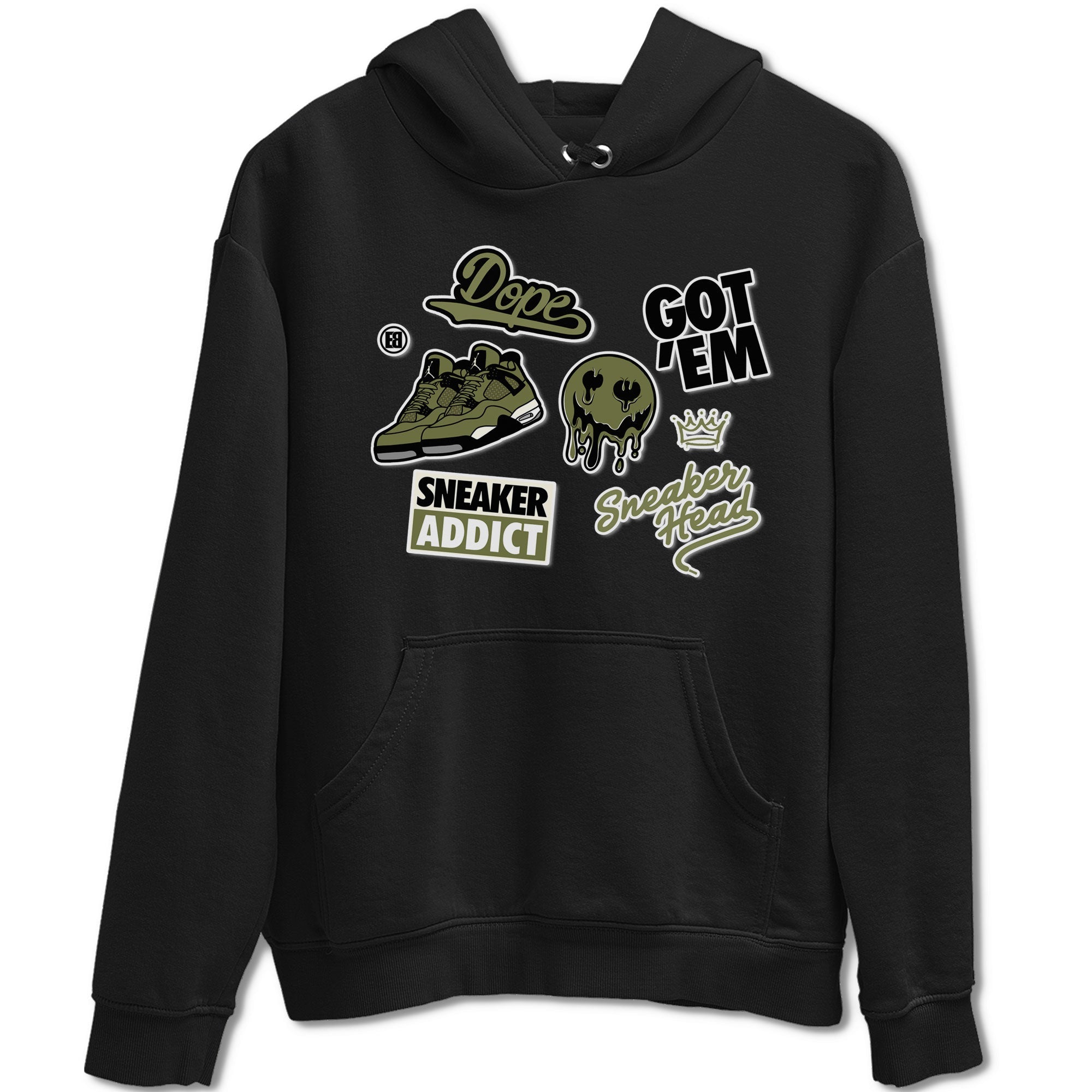 AJ4 Medium Olive shirt to match jordans streetwear brand Sneakerhead Sticker sneaker matching tees Air Jordan 4 Medium Olive Drip Gear Zone Unisex Black 2 T-Shirt