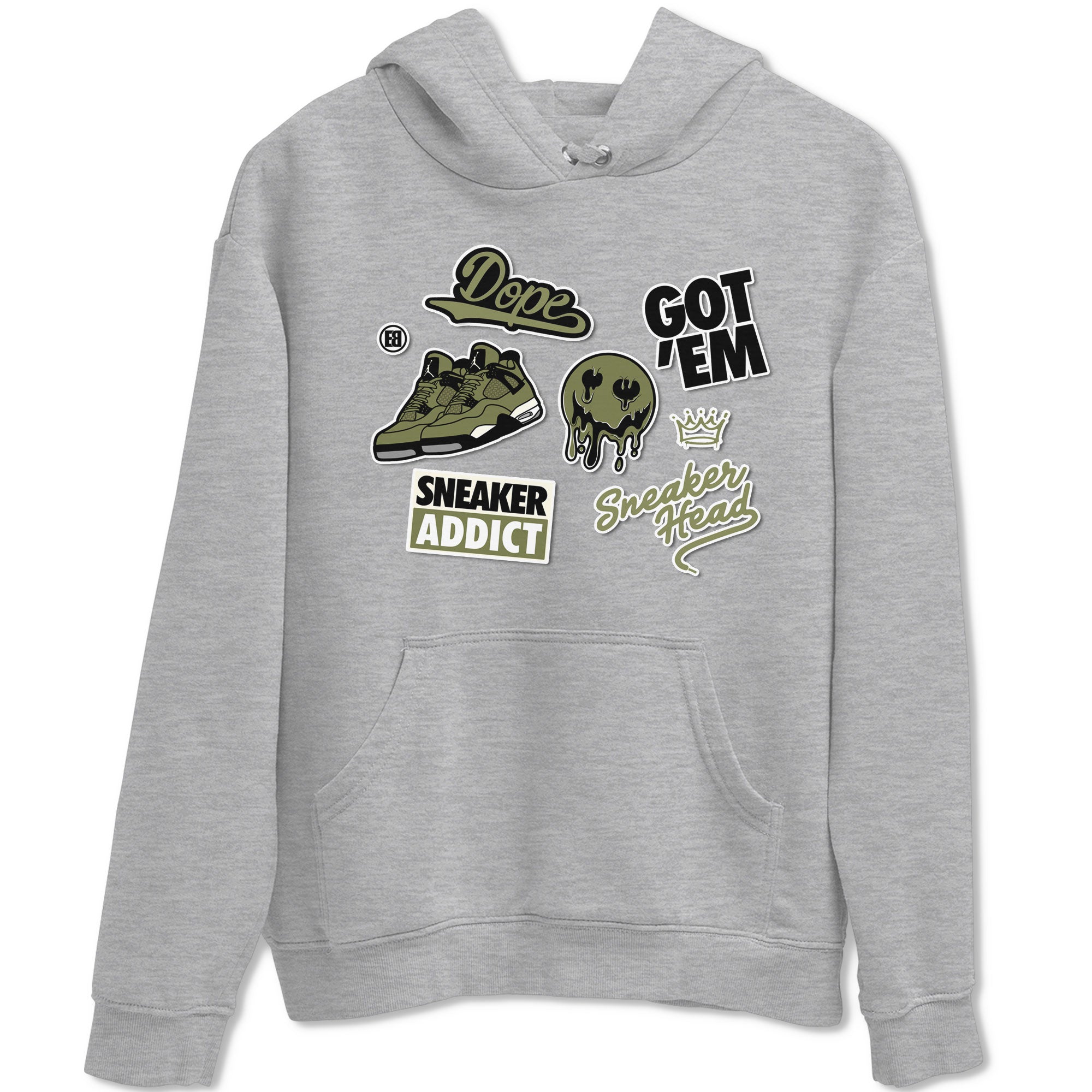 AJ4 Medium Olive shirt to match jordans streetwear brand Sneakerhead Sticker sneaker matching tees Air Jordan 4 Medium Olive Drip Gear Zone Unisex Heather Grey 2 T-Shirt