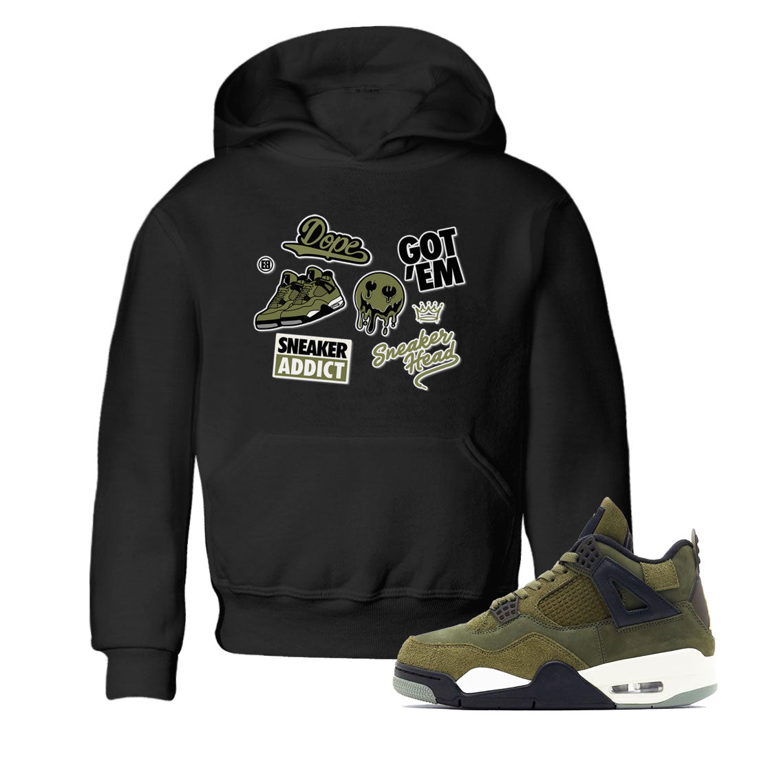 AJ4 Medium Olive shirt to match jordans streetwear brand Sneakerhead Sticker sneaker matching tees Air Jordan 4 Medium Olive Drip Gear Zone Baby Toddler Black 1 T-Shirt