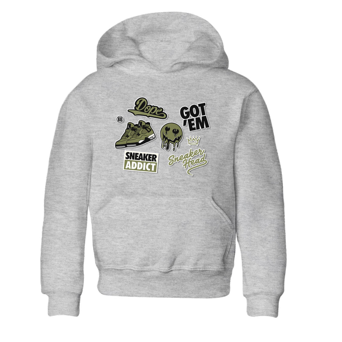 AJ4 Medium Olive shirt to match jordans streetwear brand Sneakerhead Sticker sneaker matching tees Air Jordan 4 Medium Olive Drip Gear Zone Baby Toddler Heather Grey 2 T-Shirt