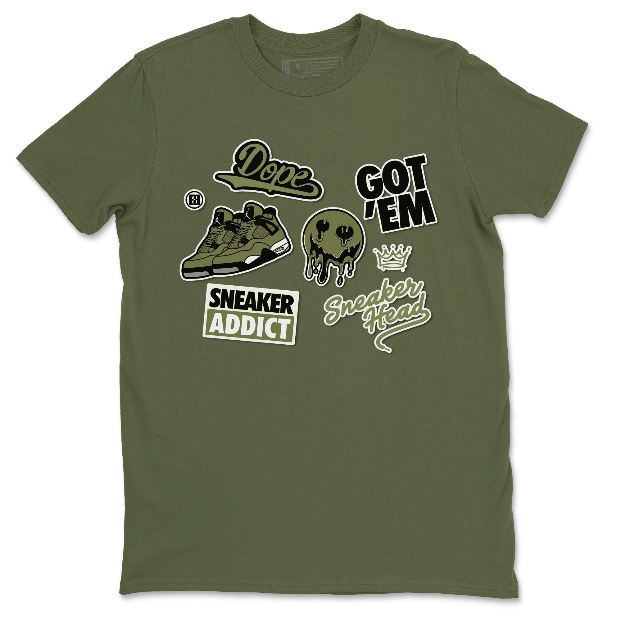 AJ4 Medium Olive shirt to match jordans streetwear brand Sneakerhead Sticker sneaker matching tees Air Jordan 4 Medium Olive Drip Gear Zone Unisex Military Green 2 T-Shirt