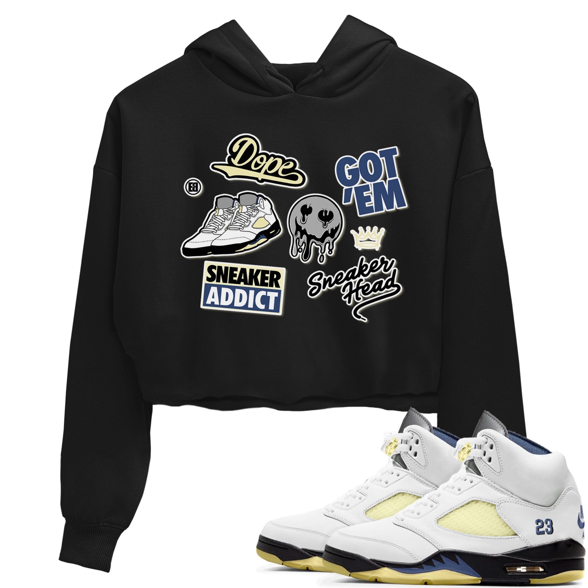5s A Ma Maniere x Photon Dust shirt to match jordans Sneakerhead Sticker sneaker matching tees Air Jordan 5 x A Ma Maniere "Dawn" Drip Gear Zone Black 1 Crop T-Shirt