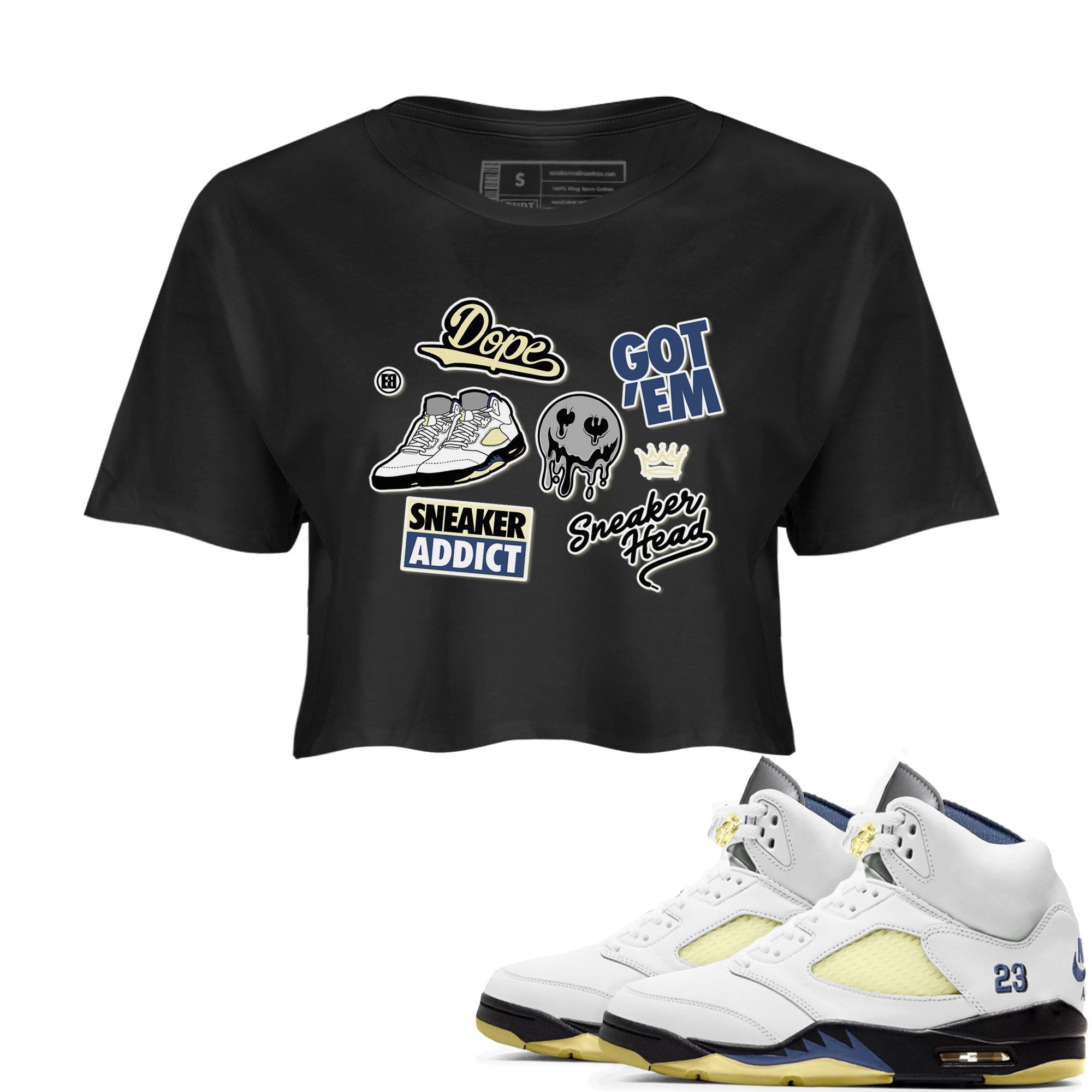 5s A Ma Maniere x Photon Dust shirt to match jordans Sneakerhead Sticker sneaker matching tees Air Jordan 5 x A Ma Maniere "Dawn" Drip Gear Zone Black 1 Crop T-Shirt