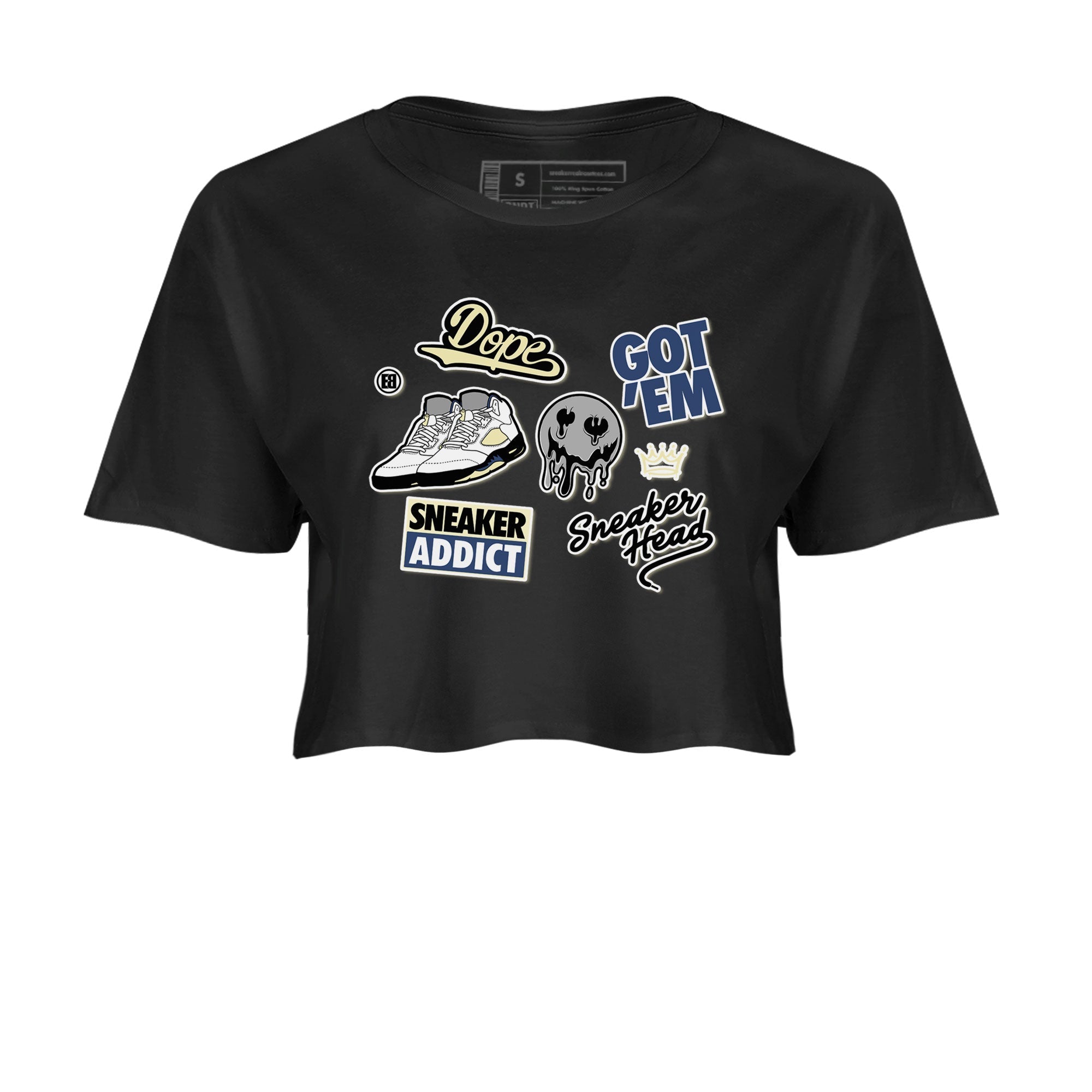 5s A Ma Maniere x Photon Dust shirt to match jordans Sneakerhead Sticker sneaker matching tees Air Jordan 5 x A Ma Maniere "Dawn" Drip Gear Zone Black 2 Crop T-Shirt