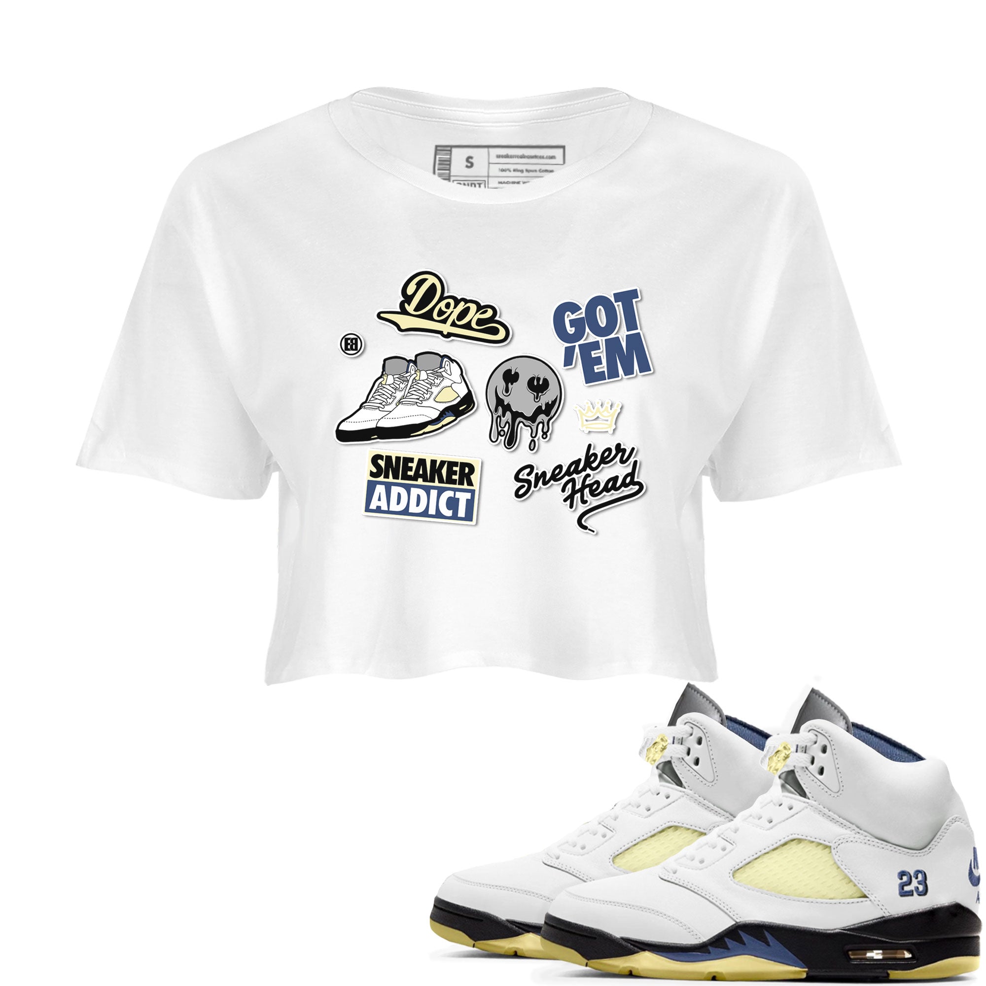 5s A Ma Maniere x Photon Dust shirt to match jordans Sneakerhead Sticker sneaker matching tees Air Jordan 5 x A Ma Maniere "Dawn" Drip Gear Zone White 1 Crop T-Shirt