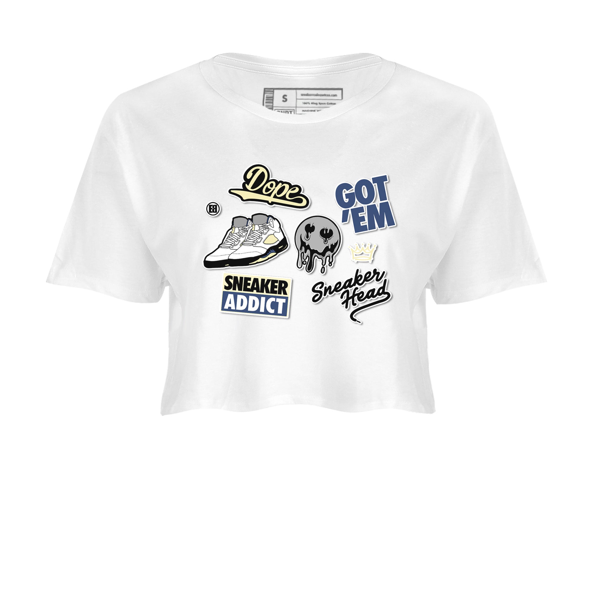 5s A Ma Maniere x Photon Dust shirt to match jordans Sneakerhead Sticker sneaker matching tees Air Jordan 5 x A Ma Maniere "Dawn" Drip Gear Zone White 2 Crop T-Shirt