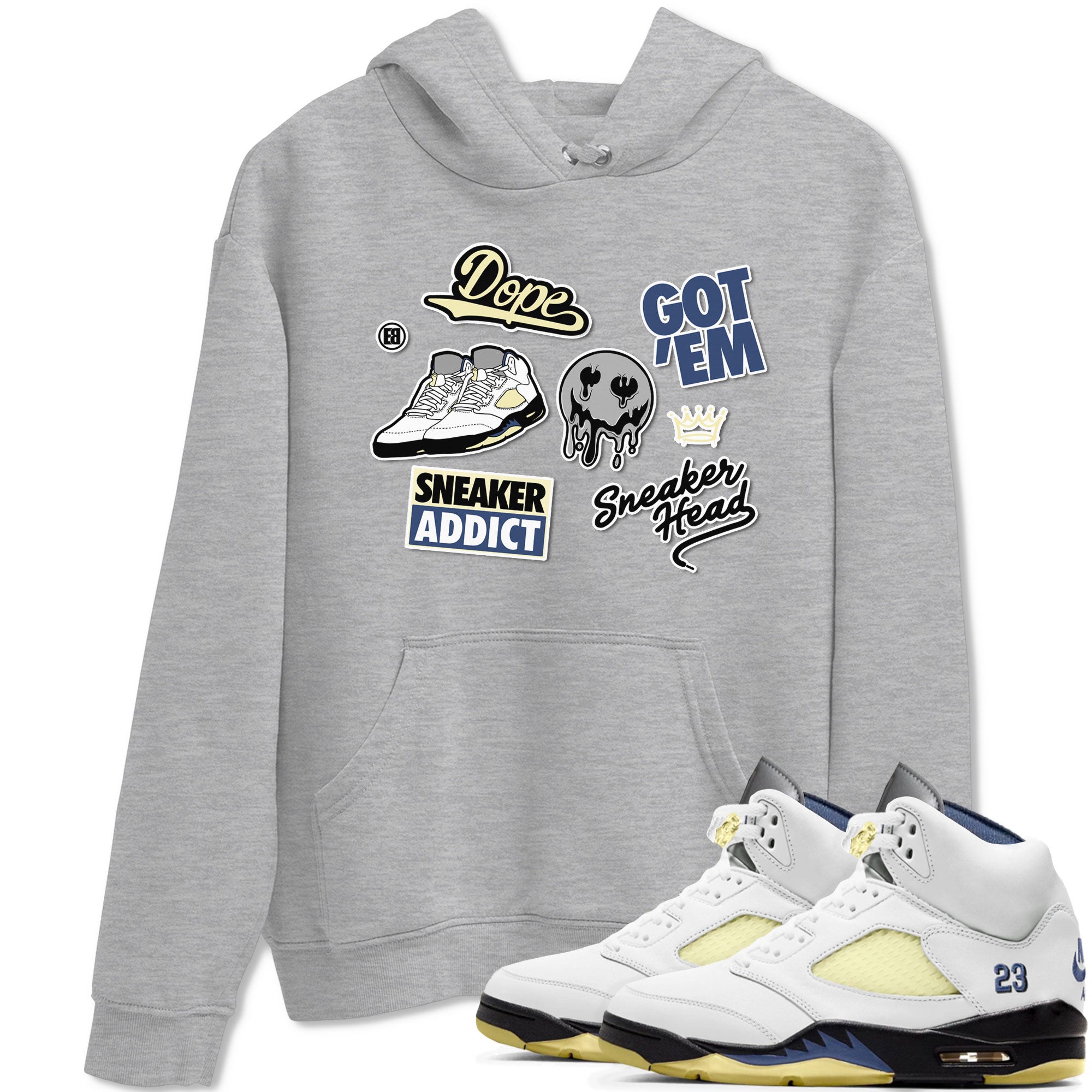 5s A Ma Maniere x Photon Dust shirt to match jordans Sneakerhead Sticker sneaker matching tees Air Jordan 5 x A Ma Maniere "Dawn" Drip Gear Zone Unisex Heather Grey 1 T-Shirt