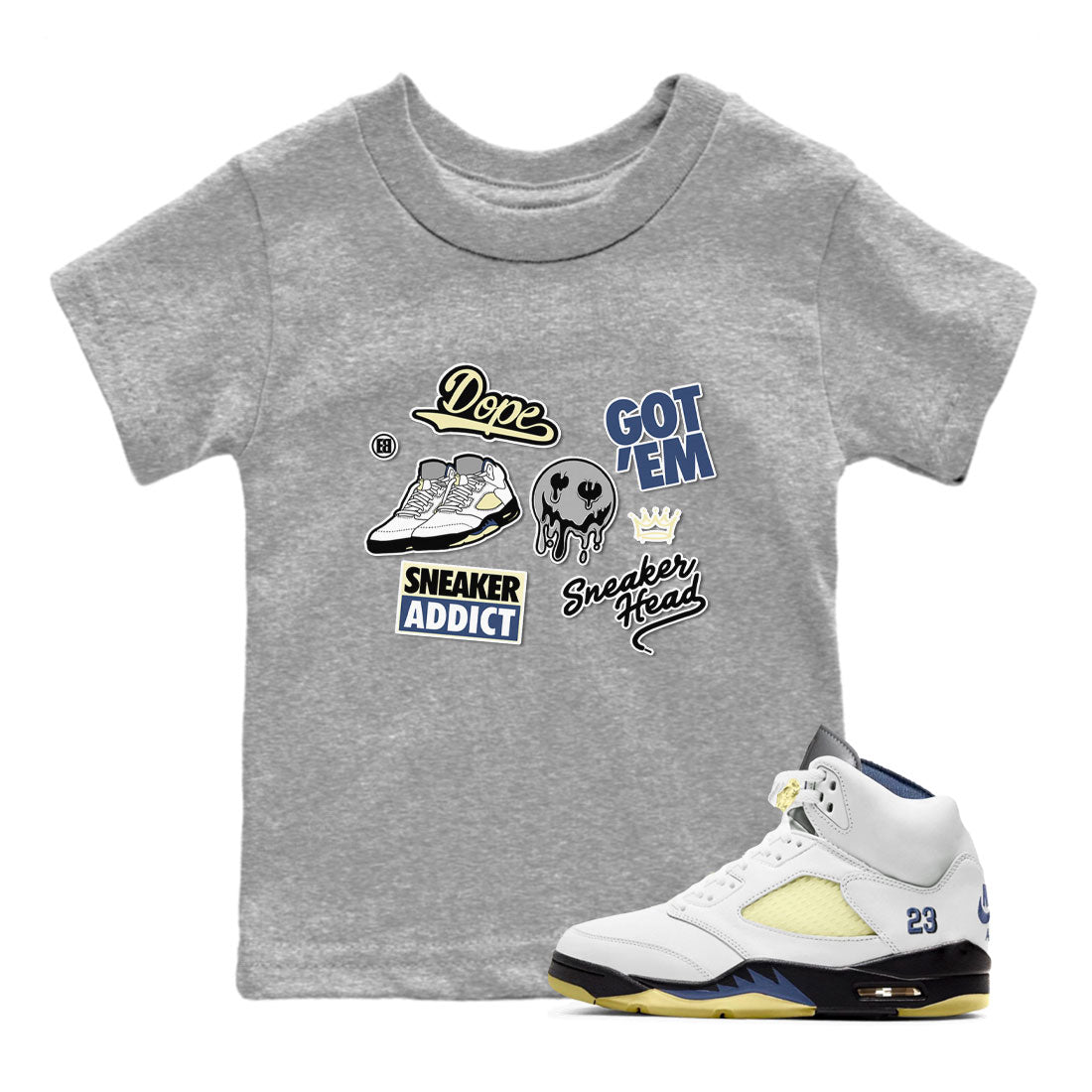 5s A Ma Maniere x Photon Dust shirt to match jordans Sneakerhead Sticker sneaker matching tees Air Jordan 5 x A Ma Maniere "Dawn" Drip Gear Zone Baby Toddler Heather Grey 1 T-Shirt