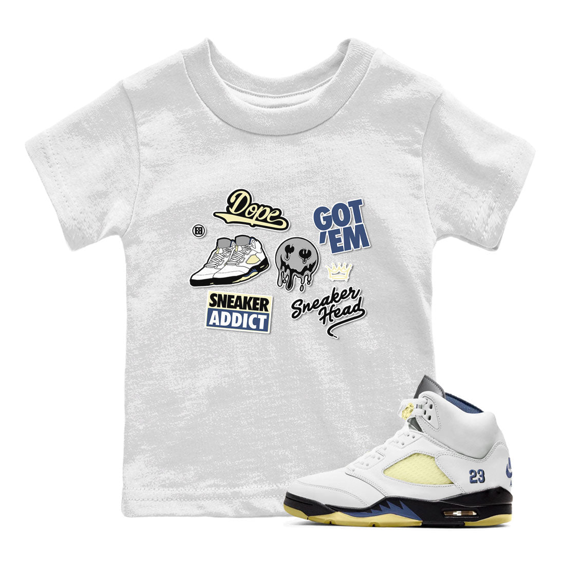 5s A Ma Maniere x Photon Dust shirt to match jordans Sneakerhead Sticker sneaker matching tees Air Jordan 5 x A Ma Maniere "Dawn" Drip Gear Zone Baby Toddler White 1 T-Shirt