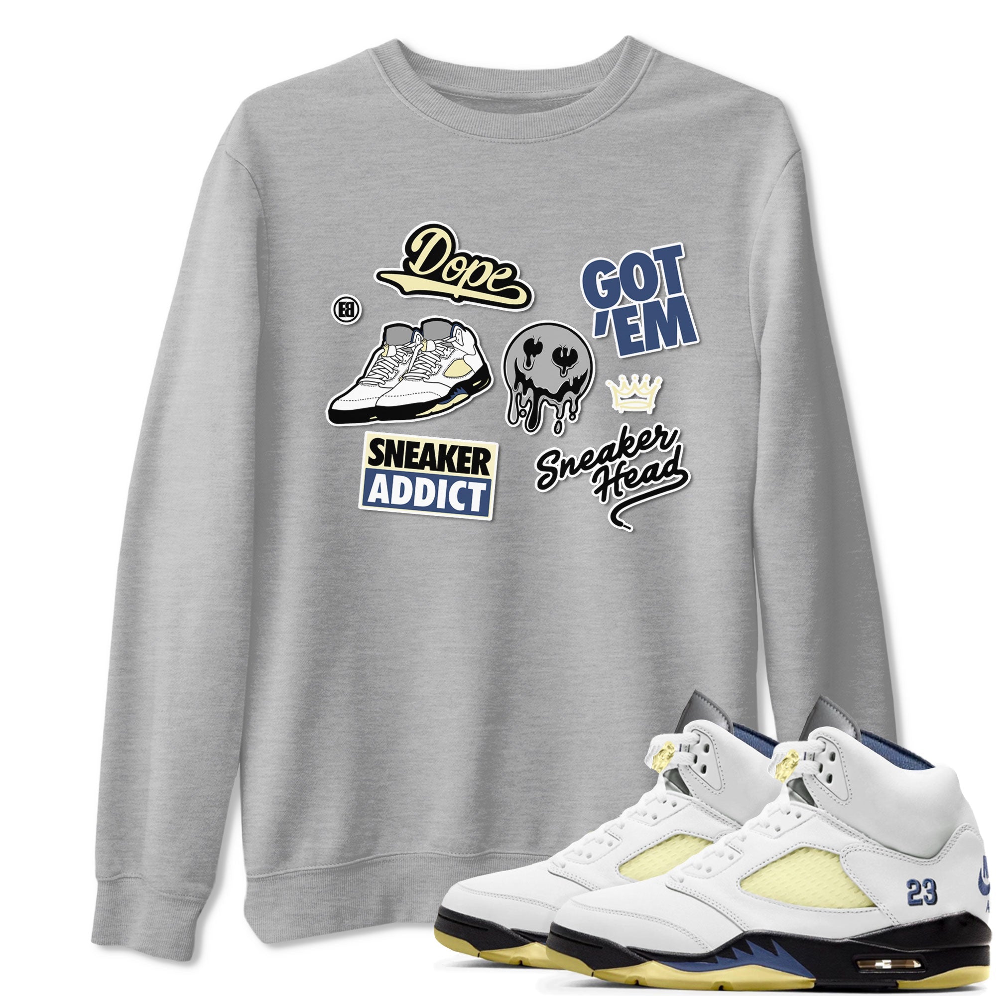 5s A Ma Maniere x Photon Dust shirt to match jordans Sneakerhead Sticker sneaker matching tees Air Jordan 5 x A Ma Maniere "Dawn" Drip Gear Zone Unisex Heather Grey 1 T-Shirt