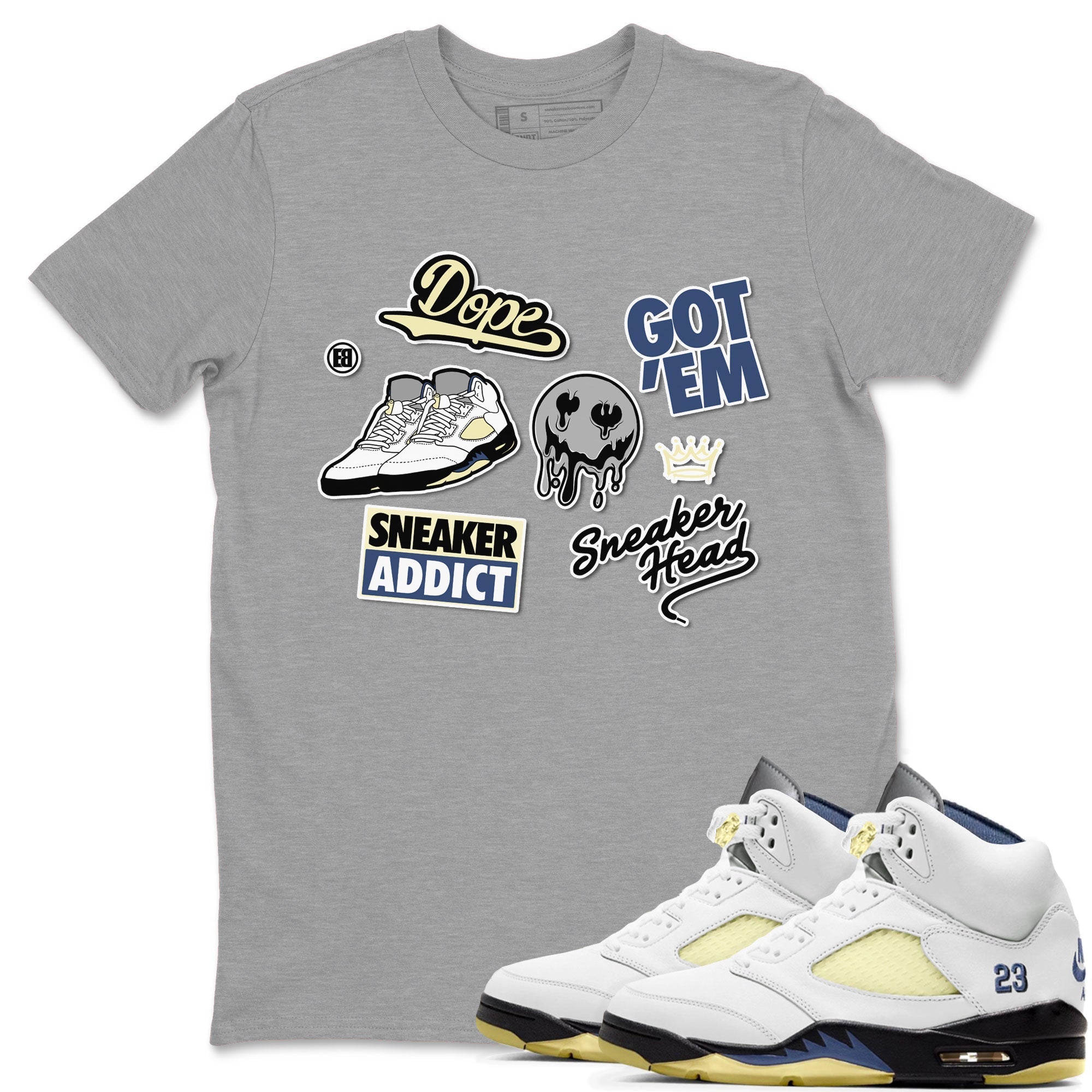 5s A Ma Maniere x Photon Dust shirt to match jordans Sneakerhead Sticker sneaker matching tees Air Jordan 5 x A Ma Maniere "Dawn" Drip Gear Zone Unisex Heather Grey 1 T-Shirt