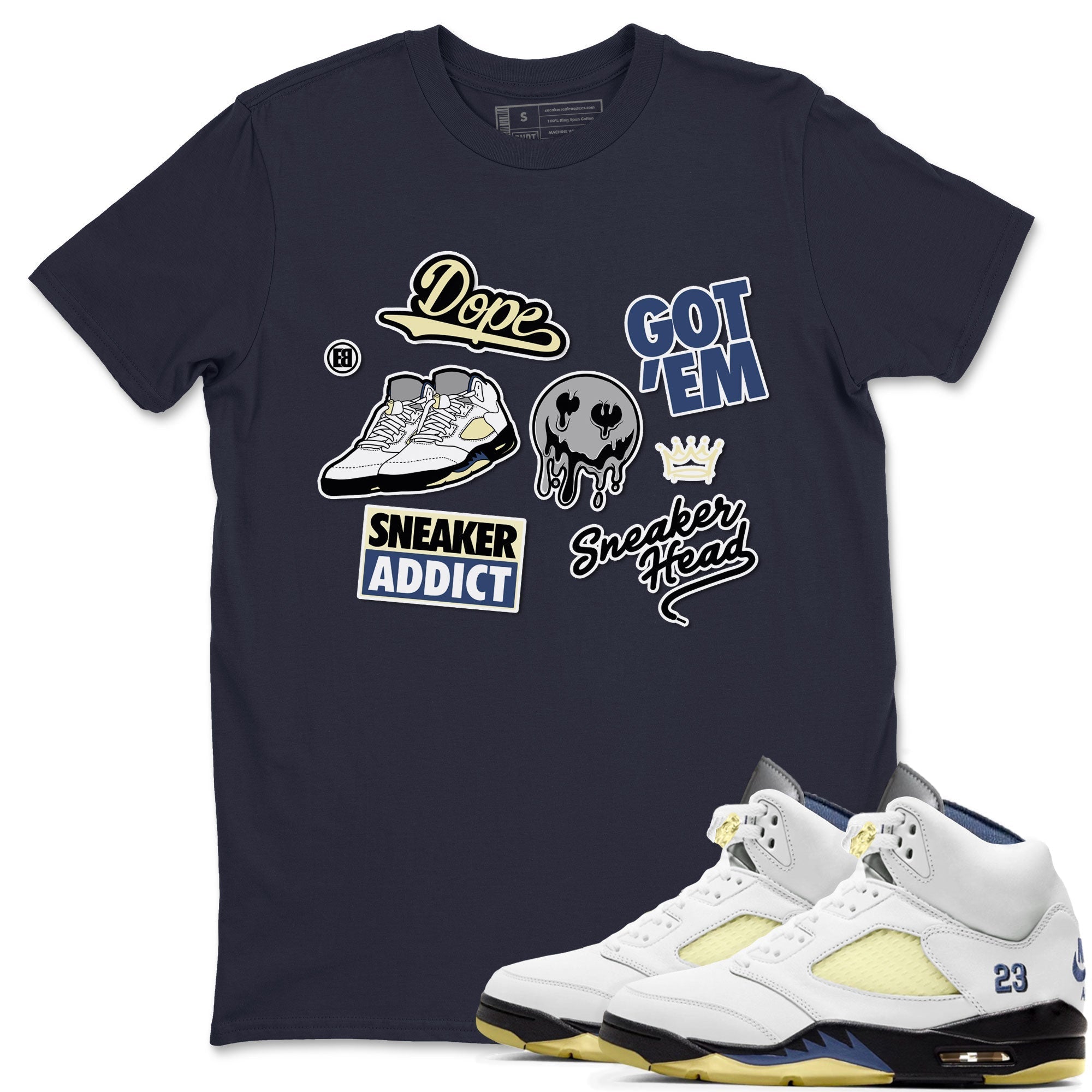 5s A Ma Maniere x Photon Dust shirt to match jordans Sneakerhead Sticker sneaker matching tees Air Jordan 5 x A Ma Maniere "Dawn" Drip Gear Zone Unisex Navy 1 T-Shirt