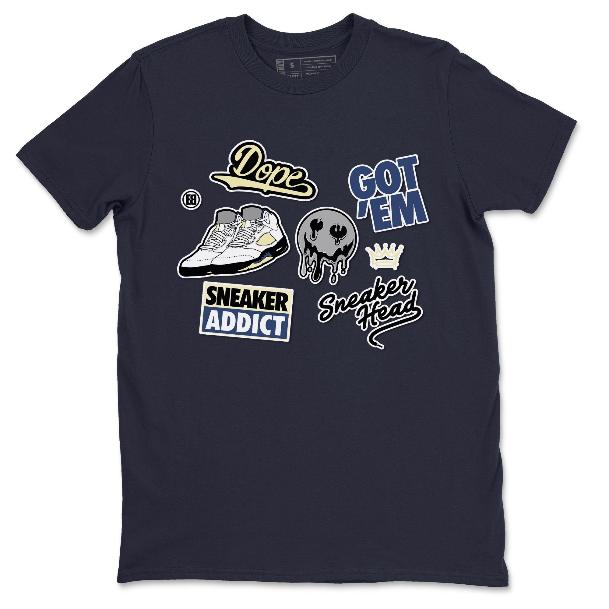 5s A Ma Maniere x Photon Dust shirt to match jordans Sneakerhead Sticker sneaker matching tees Air Jordan 5 x A Ma Maniere "Dawn" Drip Gear Zone Unisex Navy 2 T-Shirt