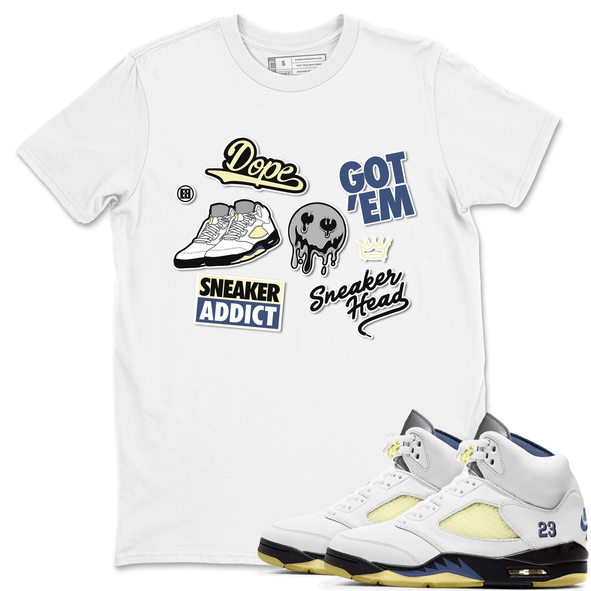 5s A Ma Maniere x Photon Dust shirt to match jordans Sneakerhead Sticker sneaker matching tees Air Jordan 5 x A Ma Maniere "Dawn" Drip Gear Zone Unisex White 1 T-Shirt