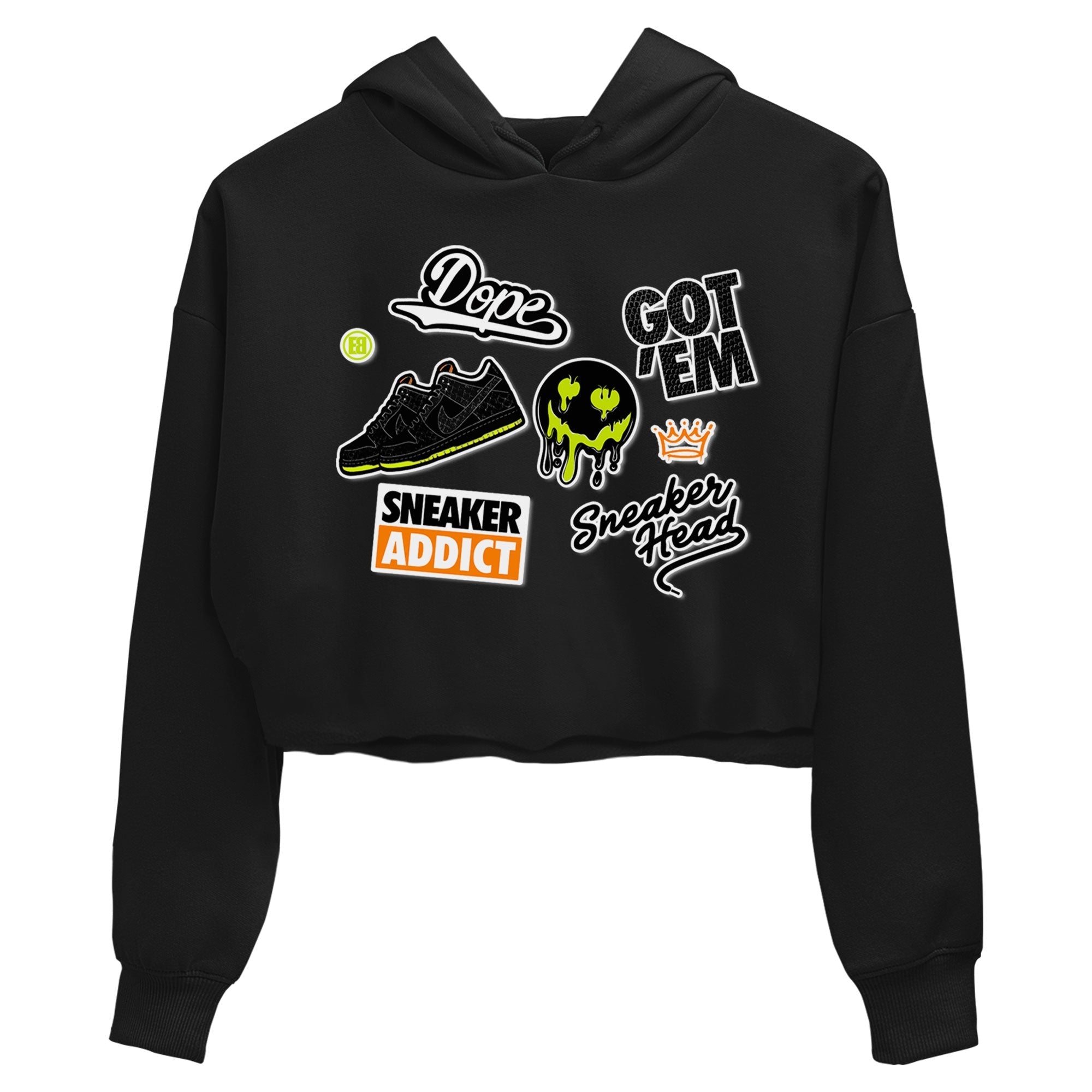 Dunk Halloween shirt to match jordans Sneakerhead Sticker sneaker tees Special Halloween Costume Dunk Mid Halloween Drip Gear Zone Black 2 Crop T-Shirt