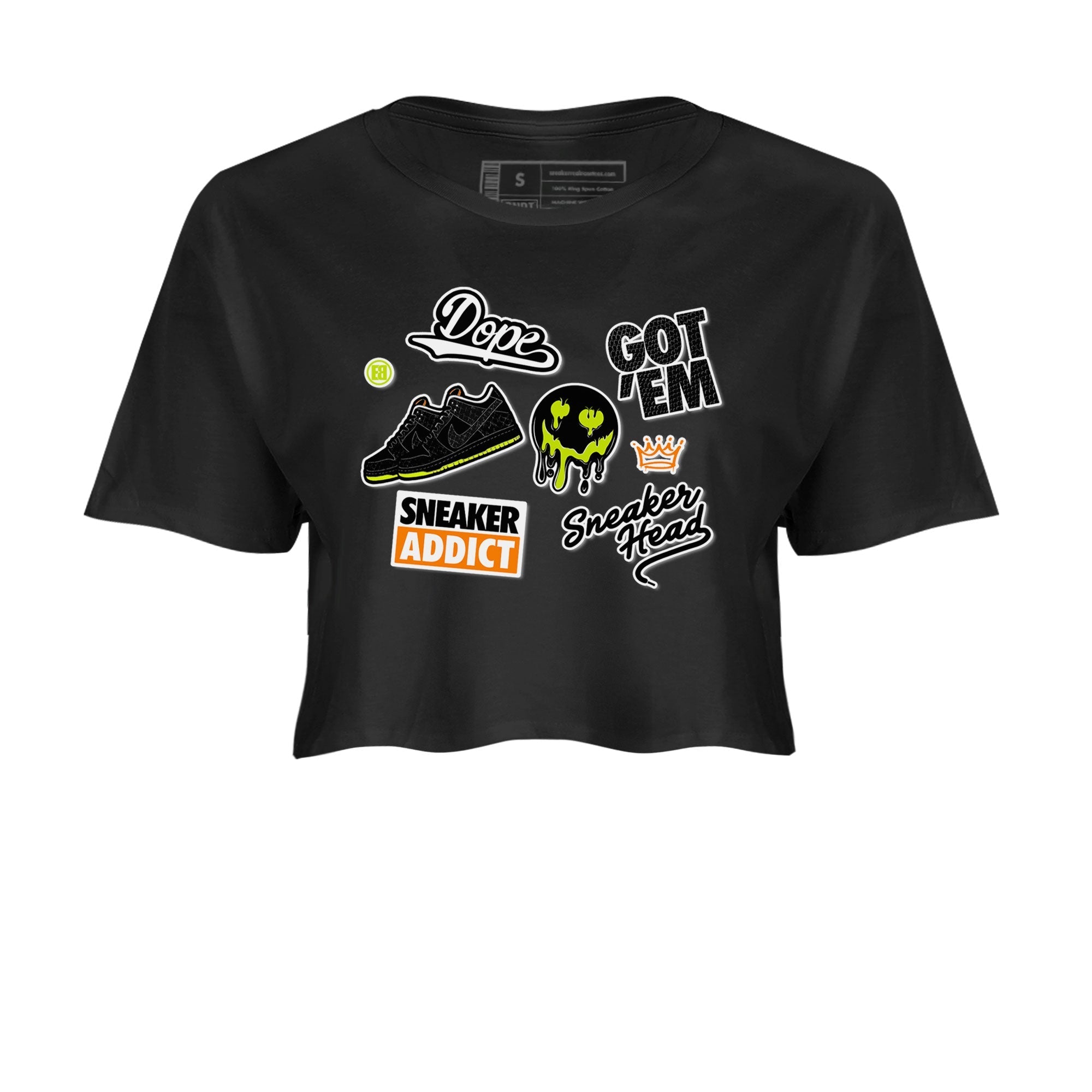 Dunk Halloween shirt to match jordans Sneakerhead Sticker sneaker tees Special Halloween Costume Dunk Mid Halloween Drip Gear Zone Black 2 Crop T-Shirt