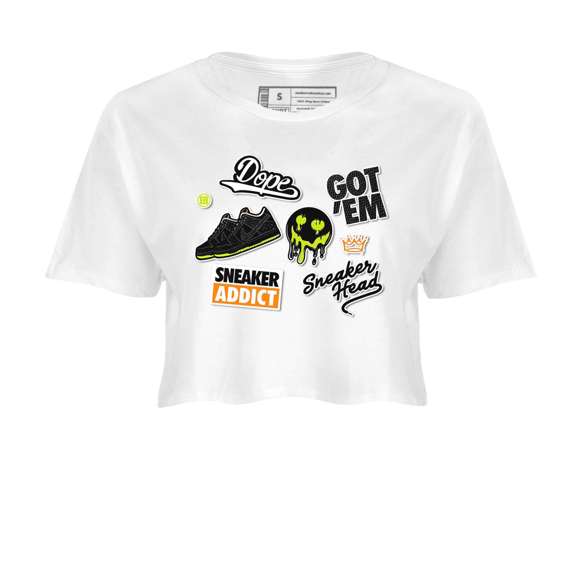 Dunk Halloween shirt to match jordans Sneakerhead Sticker sneaker tees Special Halloween Costume Dunk Mid Halloween Drip Gear Zone White 2 Crop T-Shirt
