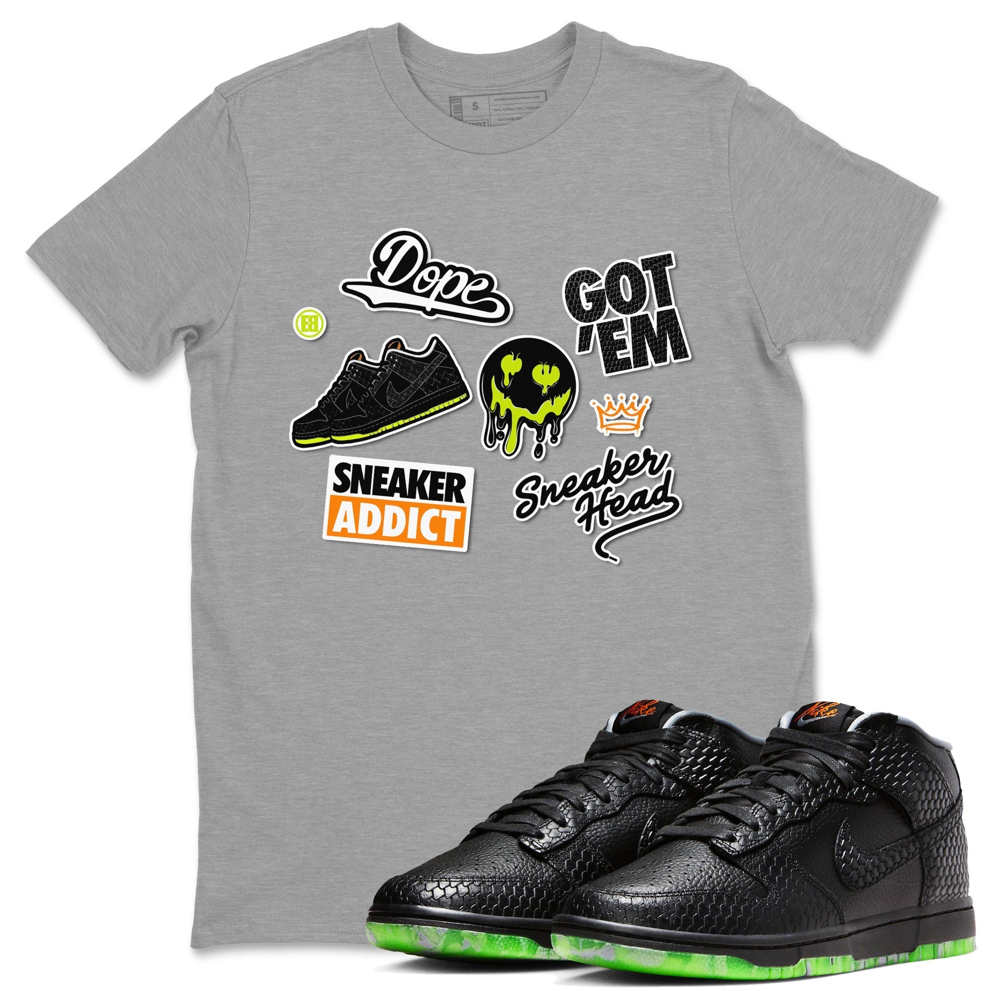Dunk Halloween shirt to match jordans Sneakerhead Sticker sneaker tees Special Halloween Costume Dunk Mid Halloween Drip Gear Zone Unisex Crew Neck Tee Heather Grey 1 T-Shirt