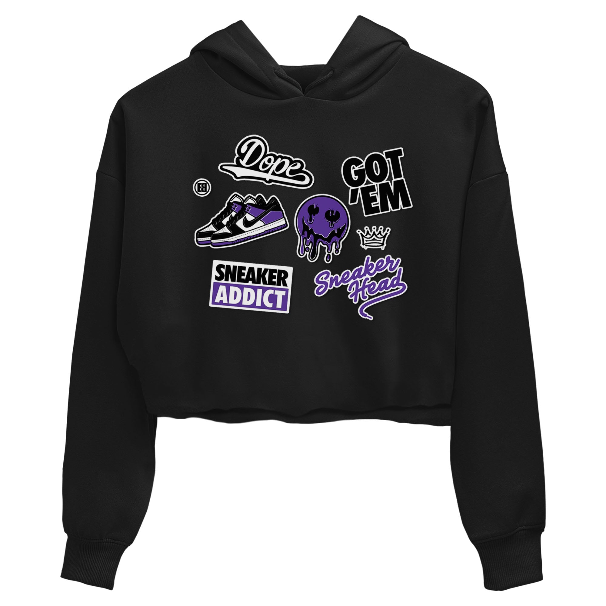 Sneakerhead Sticker sneaker match tees to Court Purple Dunks street fashion brand for shirts to match Jordans Drip Gear Zone Dunk Low Court Purple unisex t-shirt Black 2 crop shirt