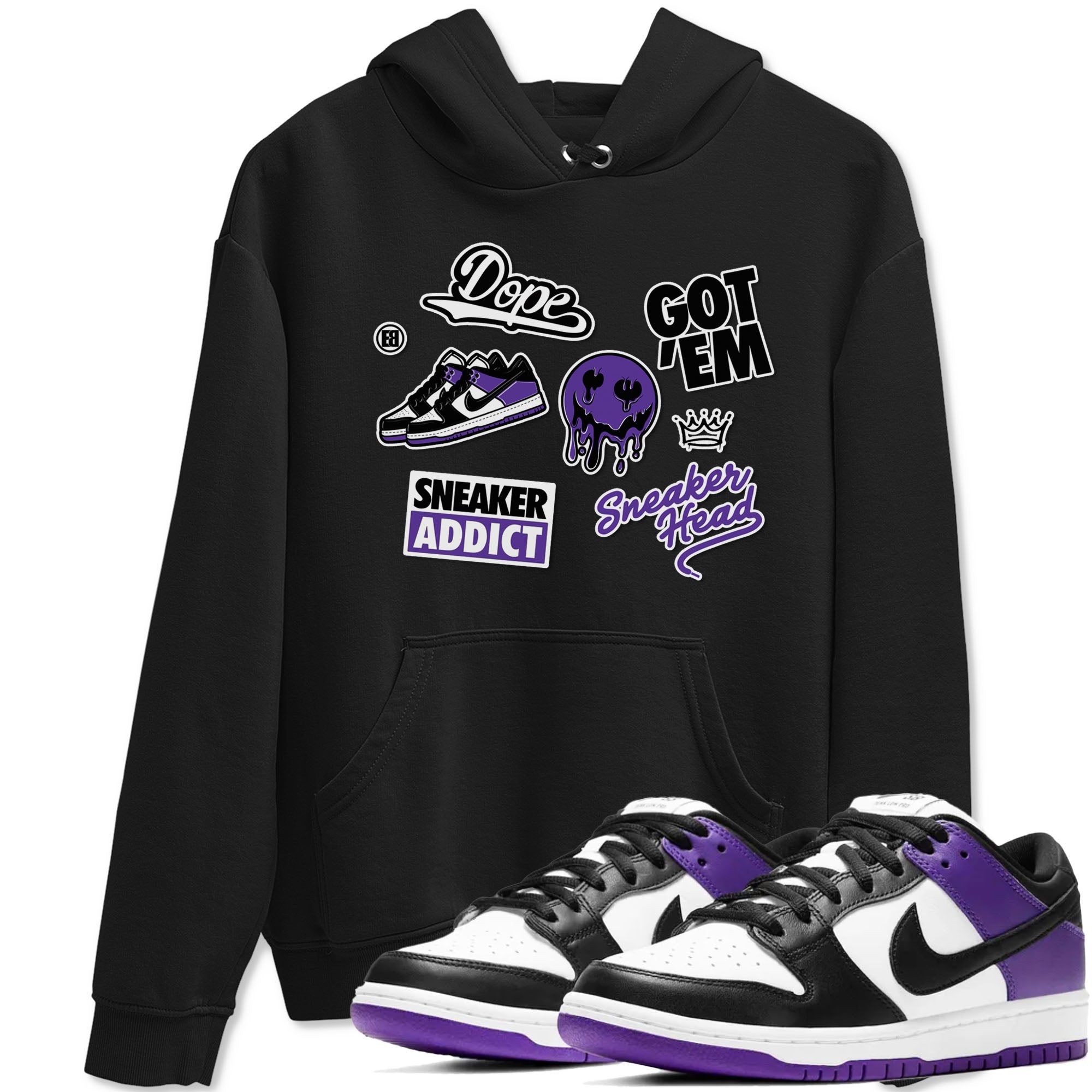 Sneakerhead Sticker sneaker match tees to Court Purple Dunks street fashion brand for shirts to match Jordans Drip Gear Zone Dunk Low Court Purple unisex t-shirt Black 1 unisex shirt