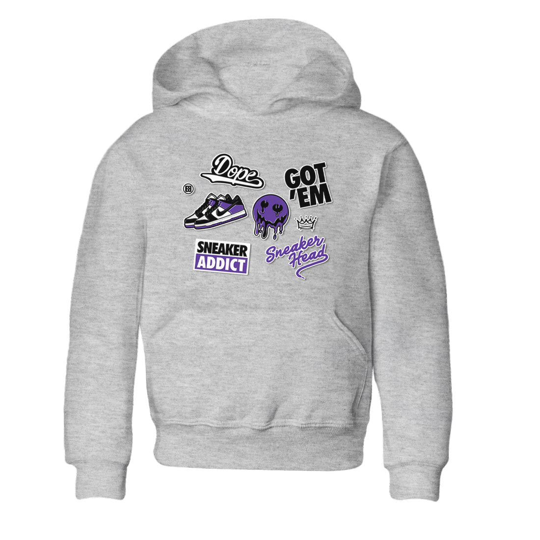 Sneakerhead Sticker sneaker match tees to Court Purple Dunks street fashion brand for shirts to match Jordans Drip Gear Zone Dunk Low Court Purple unisex t-shirt Heather Grey 2 youth shirt