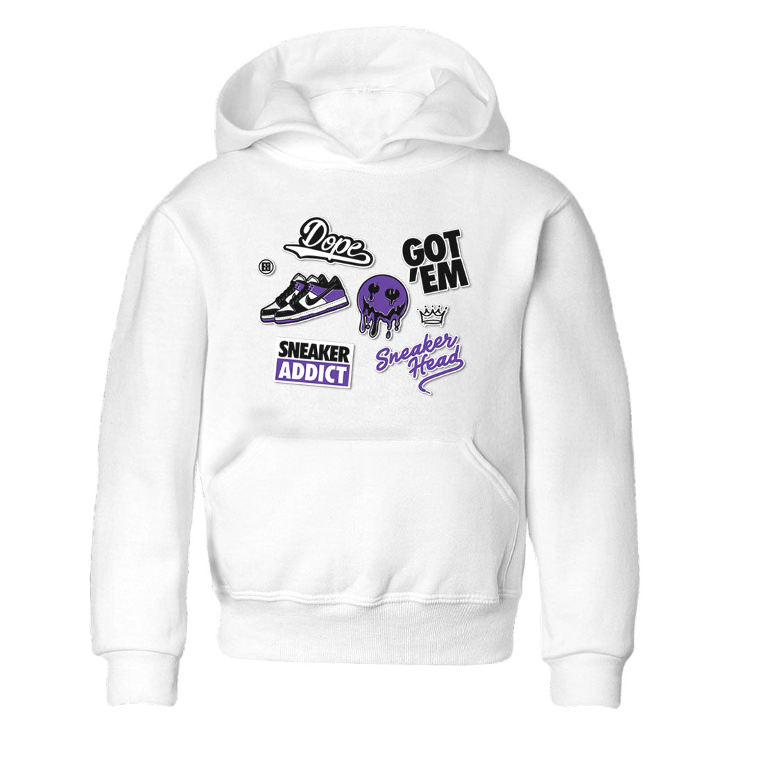 Sneakerhead Sticker sneaker match tees to Court Purple Dunks street fashion brand for shirts to match Jordans Drip Gear Zone Dunk Low Court Purple unisex t-shirt White 2 youth shirt