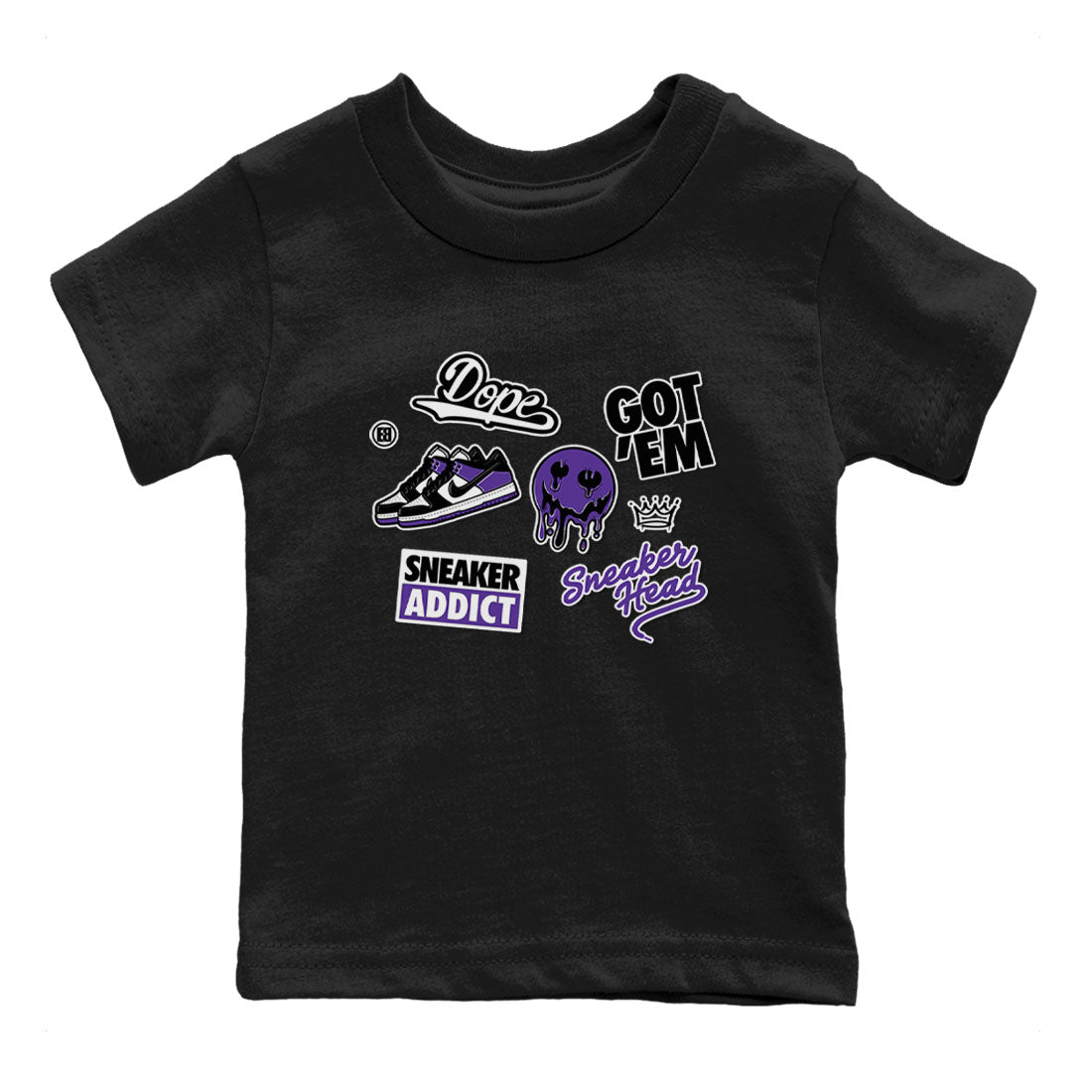 Sneakerhead Sticker sneaker match tees to Court Purple Dunks street fashion brand for shirts to match Jordans Drip Gear Zone Dunk Low Court Purple unisex t-shirt Black 2 youth shirt
