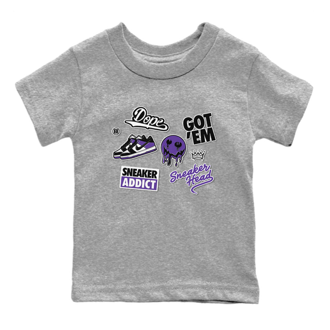 Sneakerhead Sticker sneaker match tees to Court Purple Dunks street fashion brand for shirts to match Jordans Drip Gear Zone Dunk Low Court Purple unisex t-shirt Heather Grey 2 youth shirt