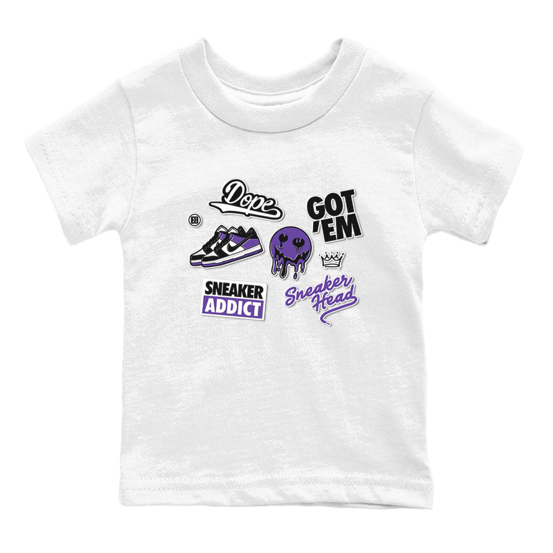 Sneakerhead Sticker sneaker match tees to Court Purple Dunks street fashion brand for shirts to match Jordans Drip Gear Zone Dunk Low Court Purple unisex t-shirt White 2 youth shirt