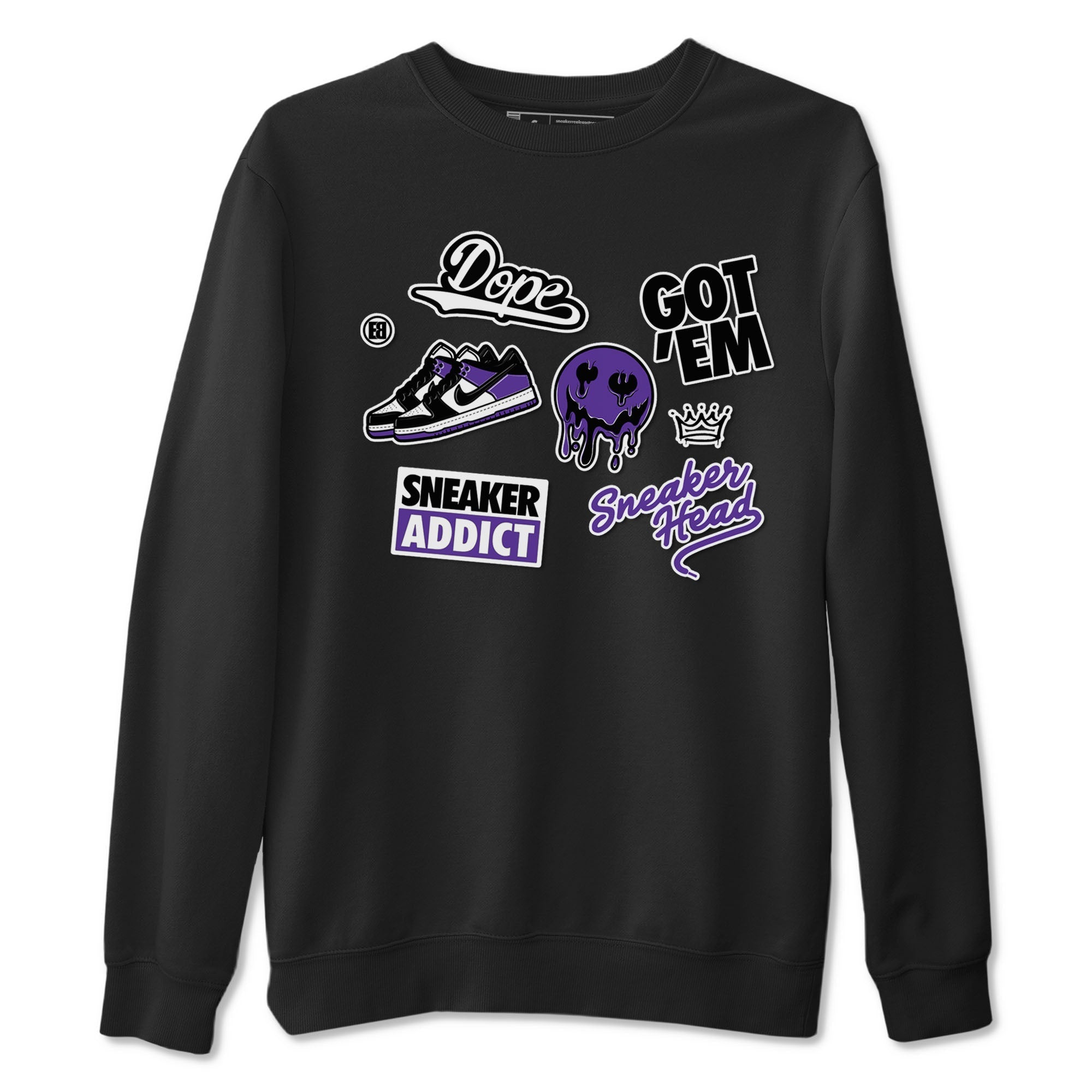 Sneakerhead Sticker sneaker match tees to Court Purple Dunks street fashion brand for shirts to match Jordans Drip Gear Zone Dunk Low Court Purple unisex t-shirt Black 2 unisex shirt