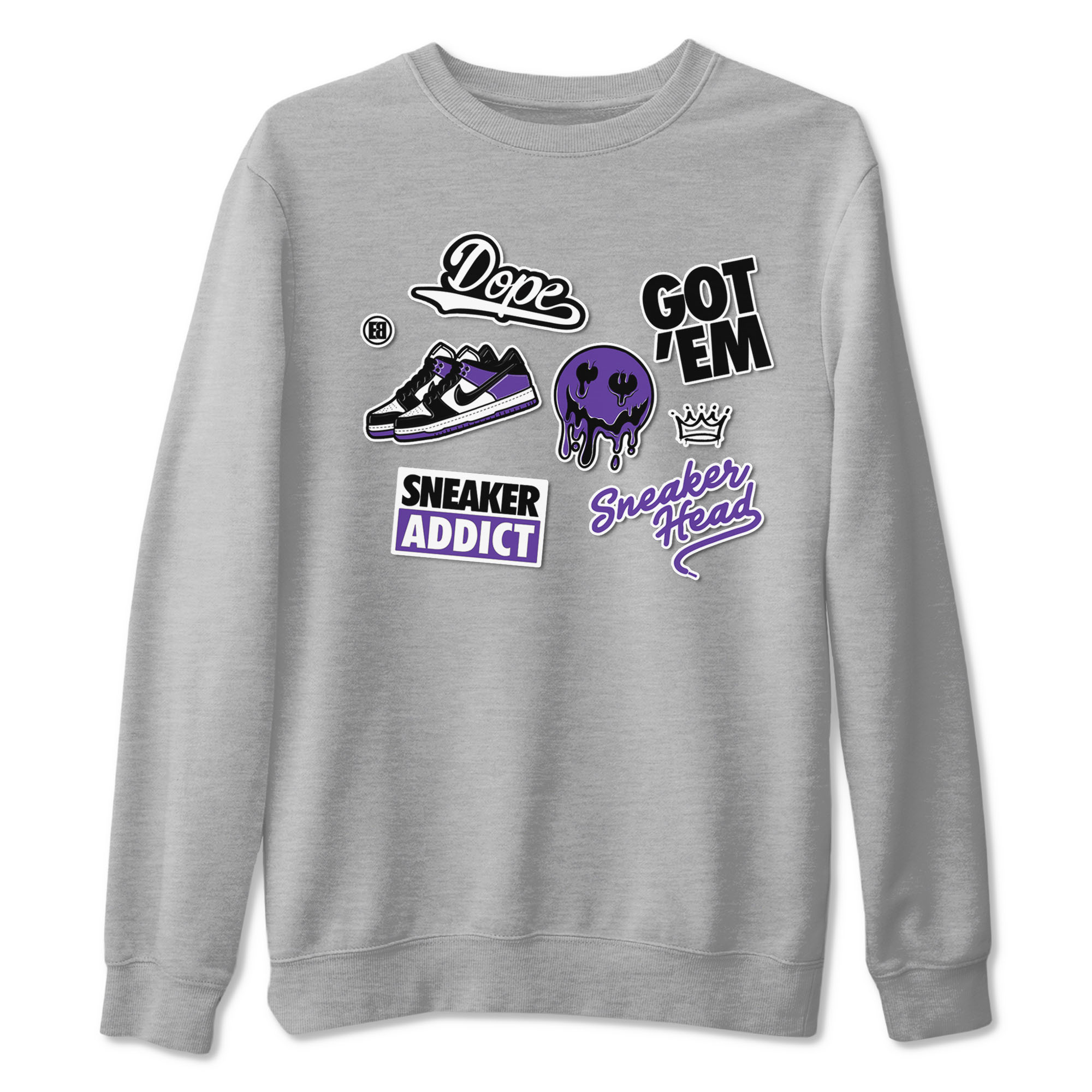 Sneakerhead Sticker sneaker match tees to Court Purple Dunks street fashion brand for shirts to match Jordans Drip Gear Zone Dunk Low Court Purple unisex t-shirt Heather Grey 2 unisex shirt