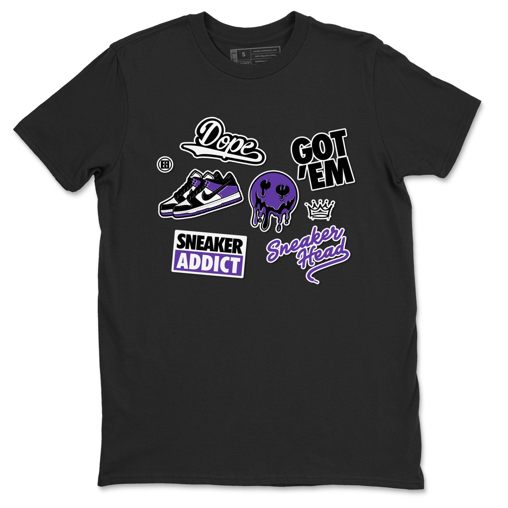 Sneakerhead Sticker sneaker match tees to Court Purple Dunks street fashion brand for shirts to match Jordans Drip Gear Zone Dunk Low Court Purple unisex t-shirt Black 2 unisex shirt