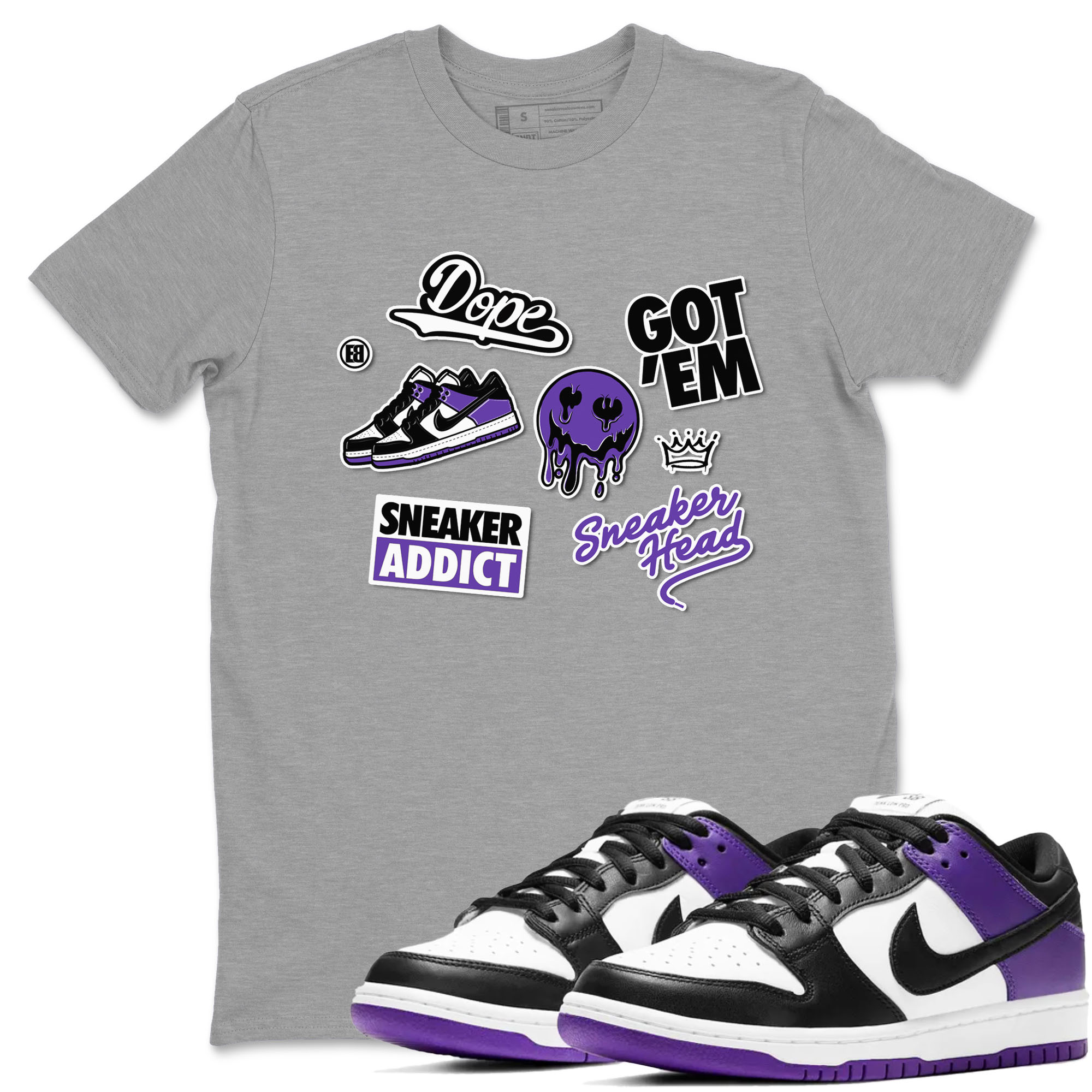 Sneakerhead Sticker sneaker match tees to Court Purple Dunks street fashion brand for shirts to match Jordans Drip Gear Zone Dunk Low Court Purple unisex t-shirt Heather Grey 1 unisex shirt