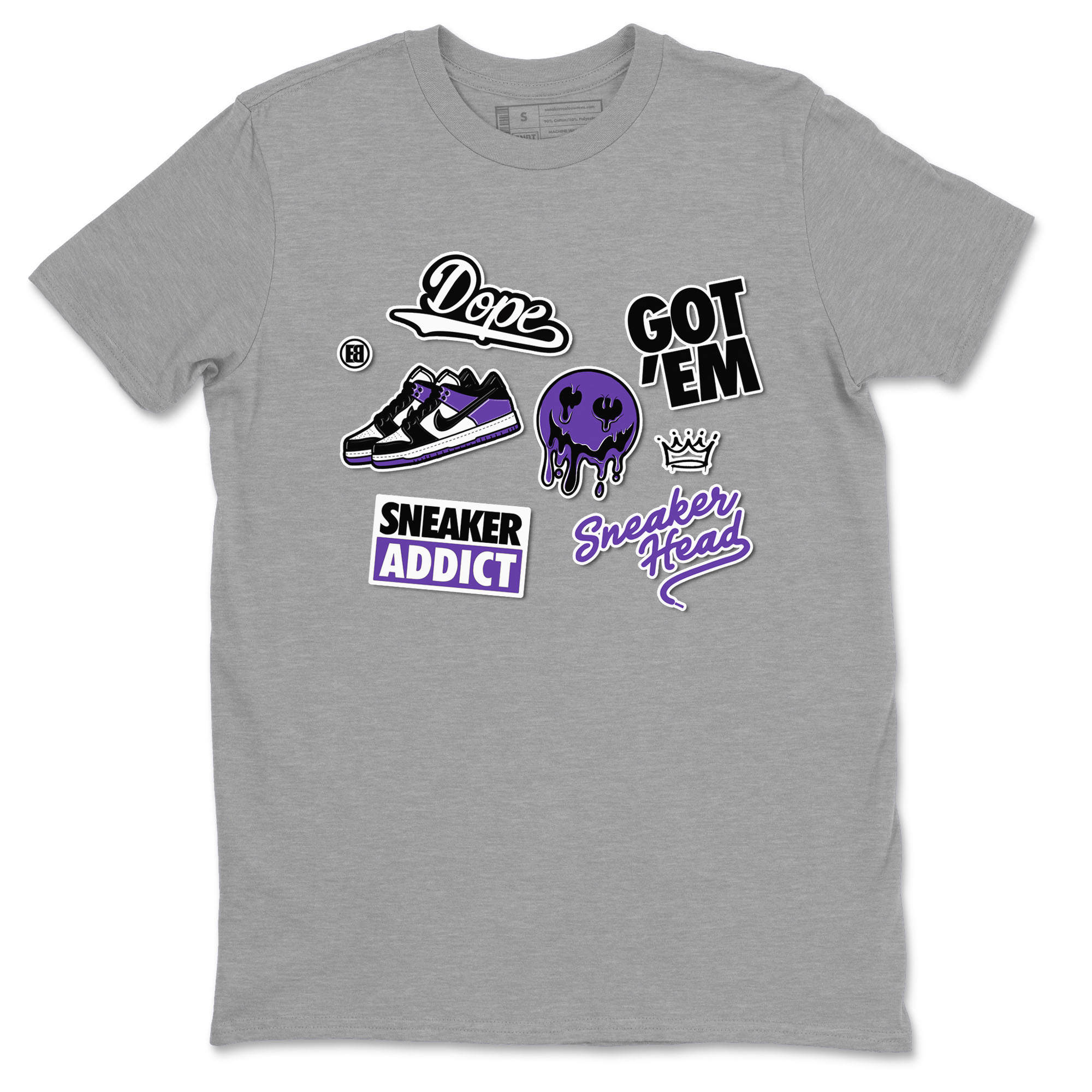 Sneakerhead Sticker sneaker match tees to Court Purple Dunks street fashion brand for shirts to match Jordans Drip Gear Zone Dunk Low Court Purple unisex t-shirt Heather Grey 2 unisex shirt