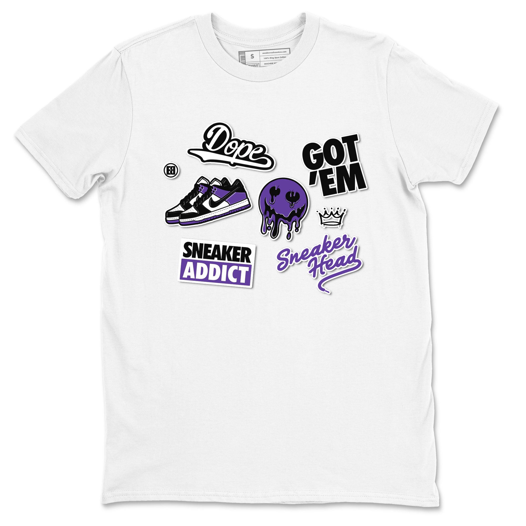 Sneakerhead Sticker sneaker match tees to Court Purple Dunks street fashion brand for shirts to match Jordans Drip Gear Zone Dunk Low Court Purple unisex t-shirt White 2 unisex shirt