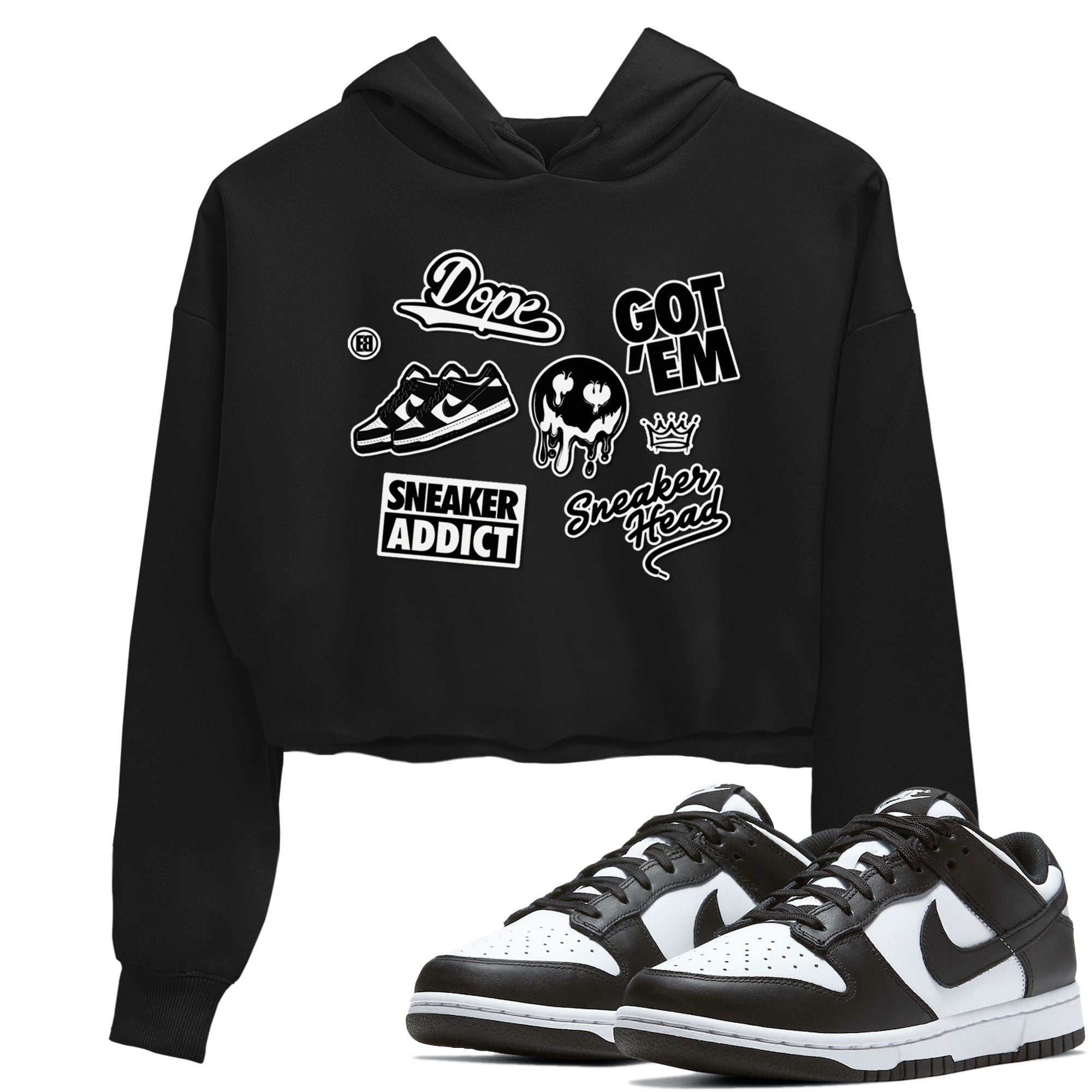 Dunk Low Panda shirt to match jordans Sneakerhead Sticker sneaker tees Dunk Panda Drip Gear Zone Black 1 women's crop tee