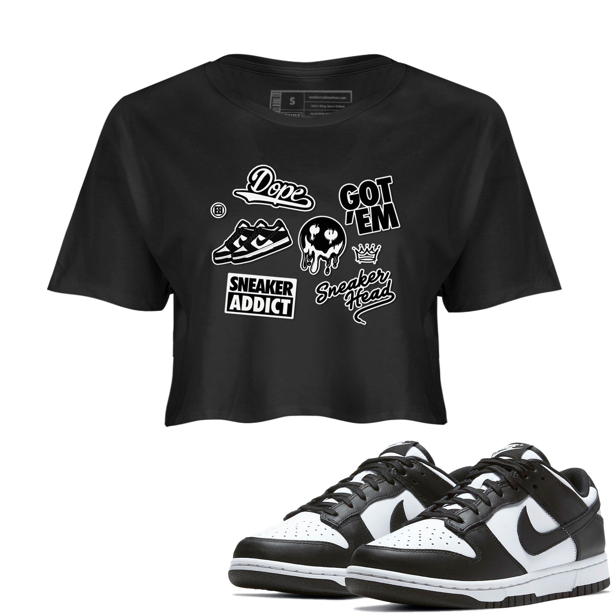 Dunk Low Panda shirt to match jordans Sneakerhead Sticker sneaker tees Dunk Panda Drip Gear Zone Black 1 women's crop tee