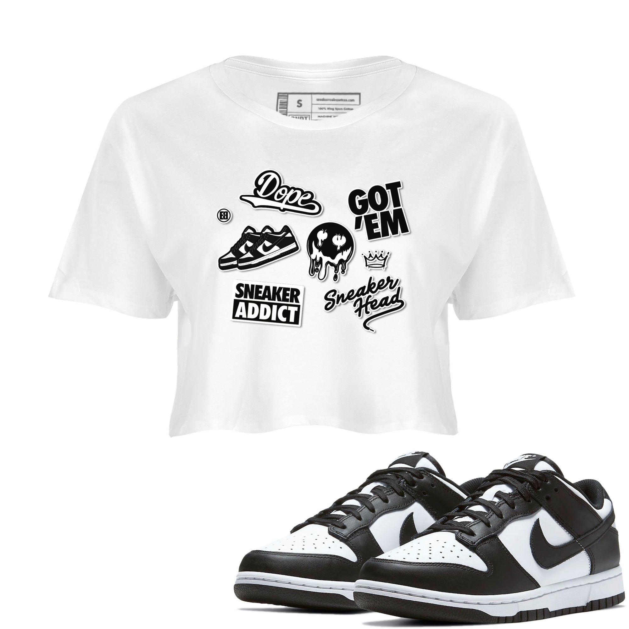 Dunk Low Panda shirt to match jordans Sneakerhead Sticker sneaker tees Dunk Panda Drip Gear Zone White 1 women's crop tee