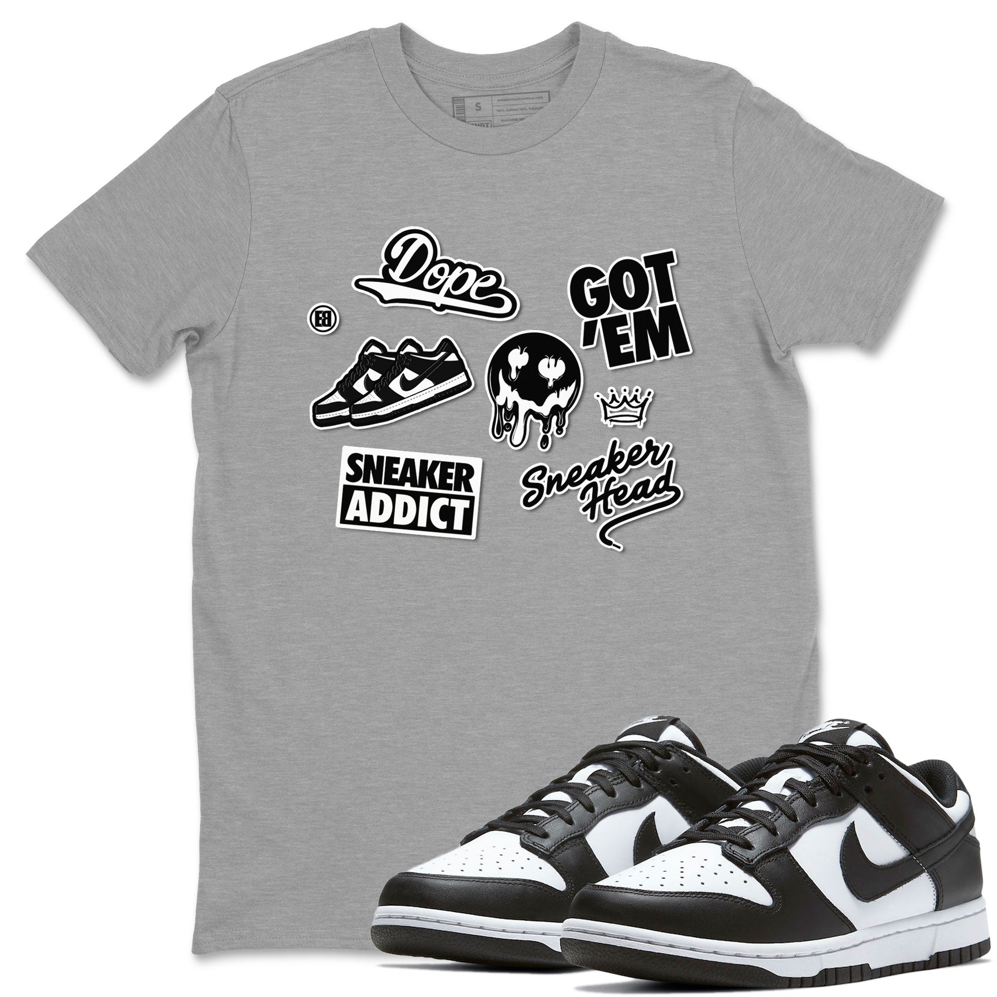 Dunk Low Panda shirt to match jordans Sneakerhead Sticker sneaker tees Dunk Panda Drip Gear Zone unisex cotton Heather Grey 1 crew neck shirt